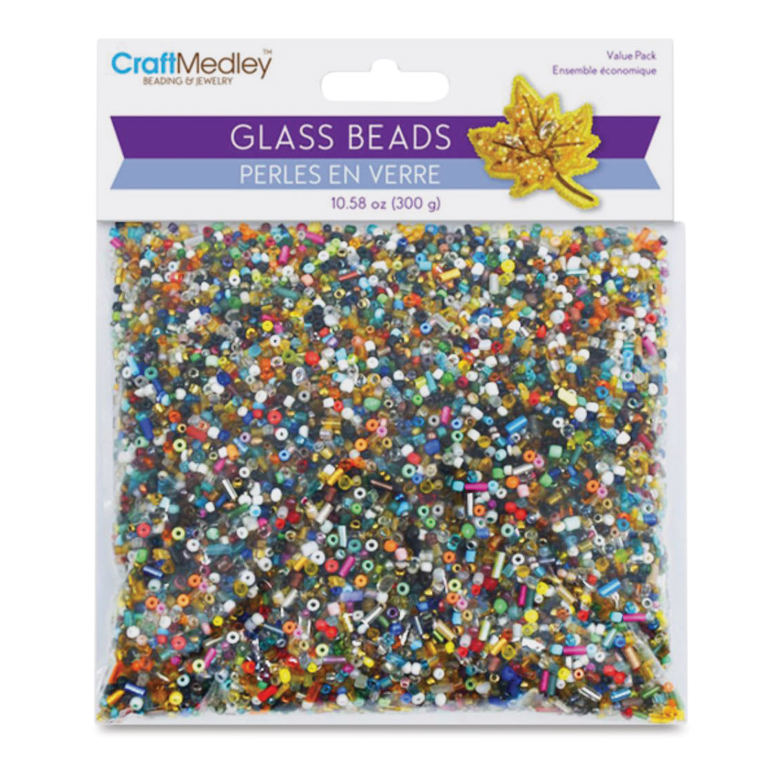 Craft Medley Glass Beads - Assorted Colors, 10.58 oz front of packaging
