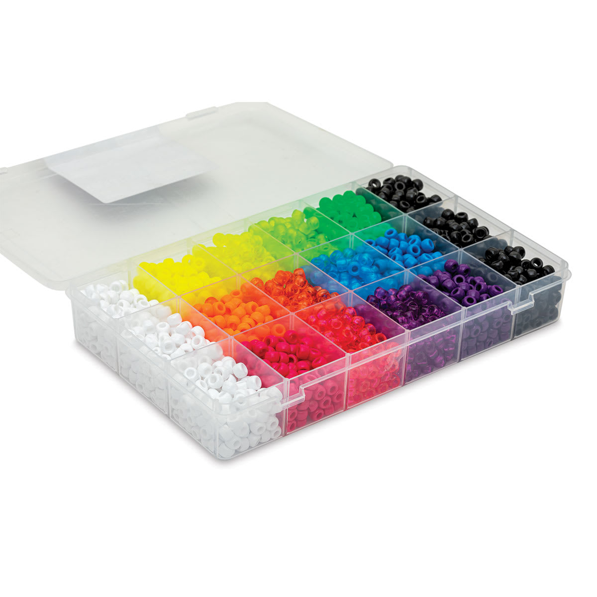The Beadery Bead Extravaganza Box - Neon Brights, Package of 2300 (Angled view, lid open)