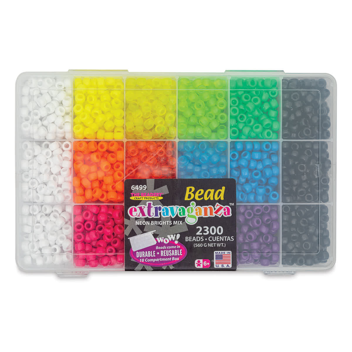 The Beadery Bead Extravaganza Box - Neon Brights, Package of 2300 (Front of packaging, lid closed)