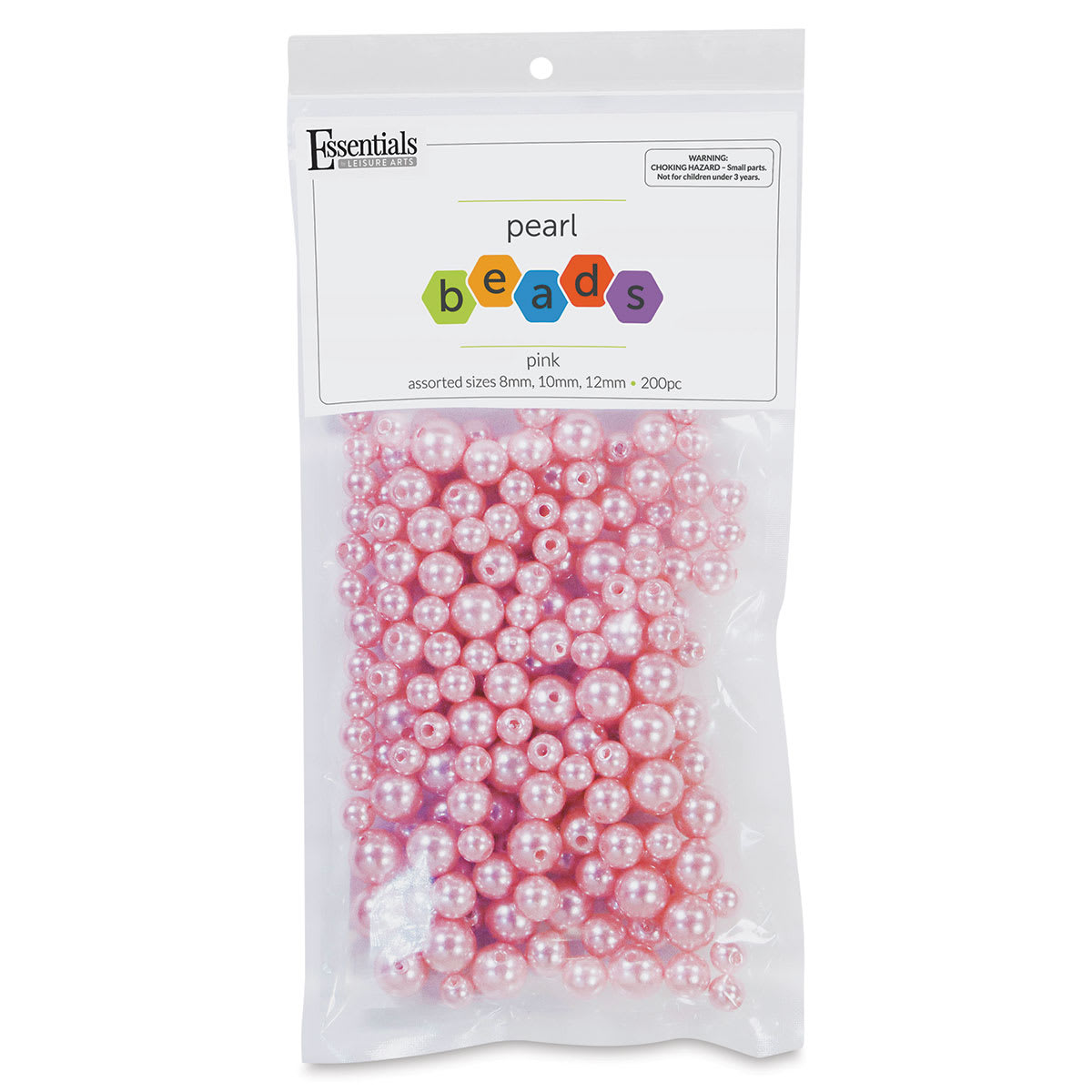 Essentials by Leisure Arts Plastic Pearls - Pink, Package of 200, Assorted Sizes