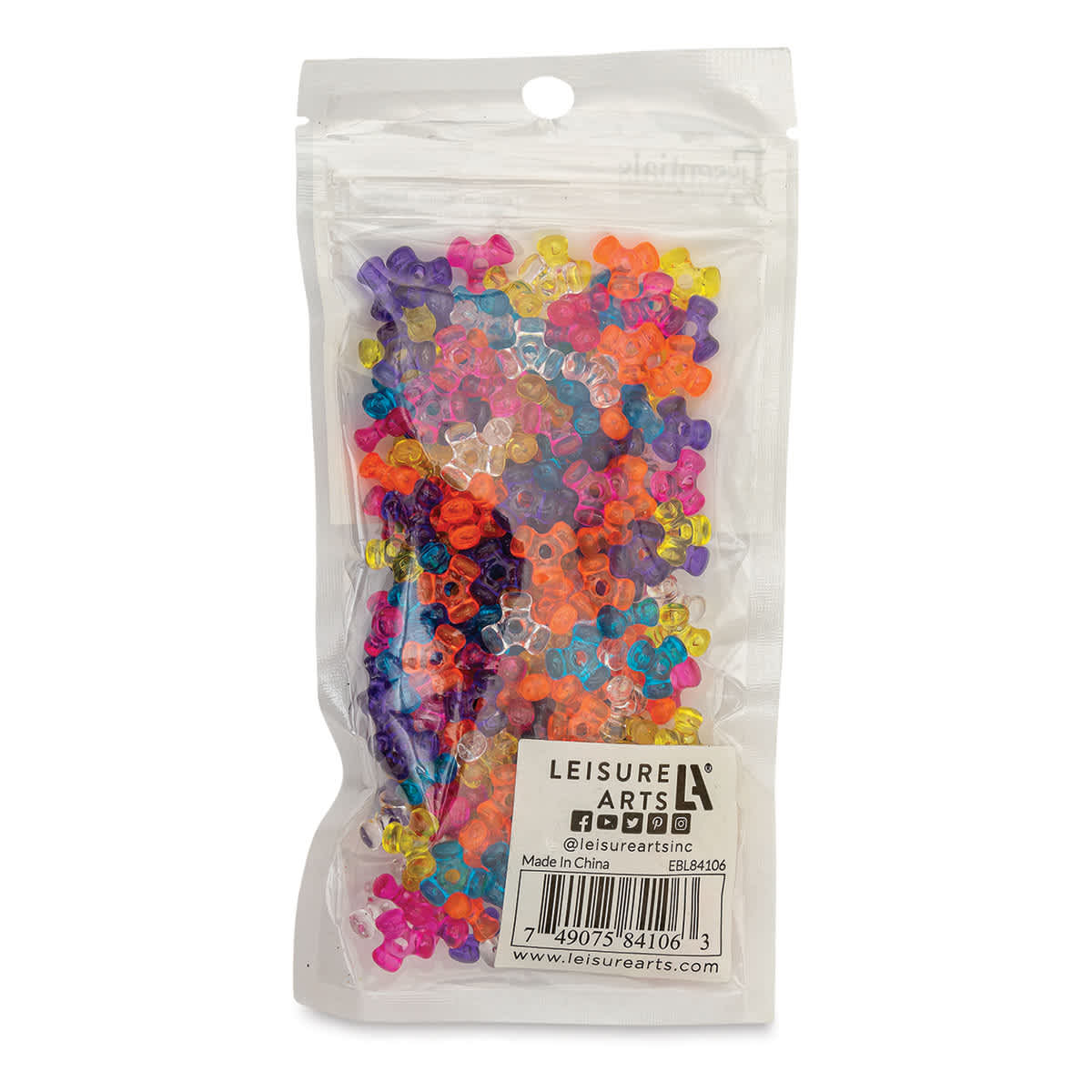 Essentials by Leisure Arts Tri-Beads - Assorted Colors, Transparent, 11 mm, Package of 225 (Back of packaging)
