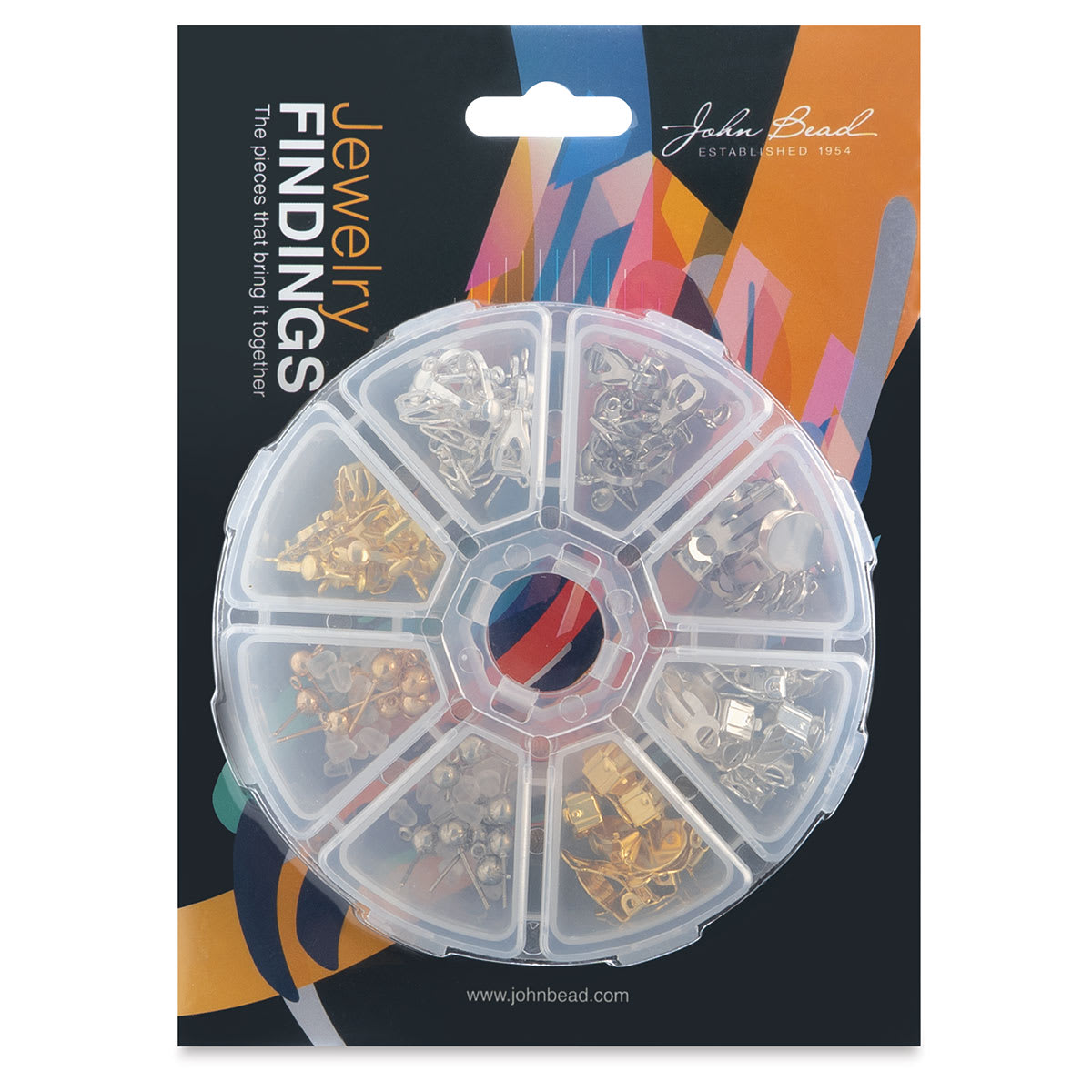 John Bead Jewelry Finding Set - Earring Mix, Assorted Colors, Package of 80 - front of packaging