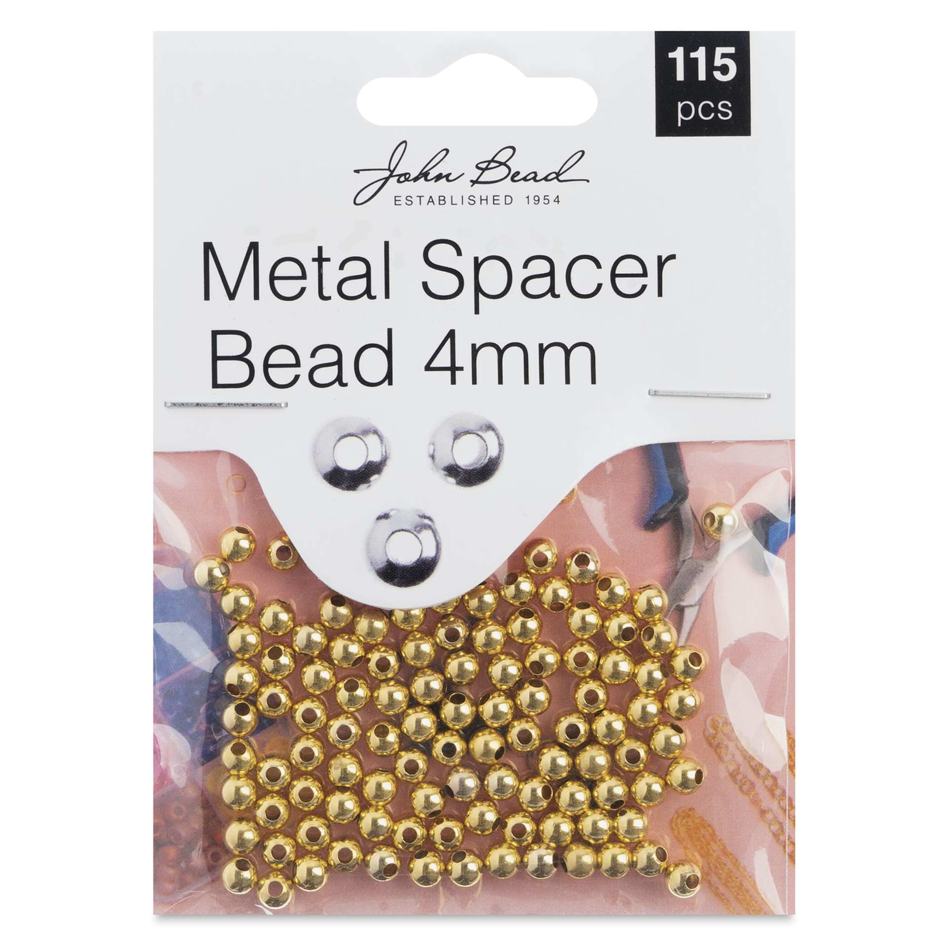 John Bead Must Have Findings Metal Spacer Beads - Pkg of 115, Gold, 4 mm Dia.