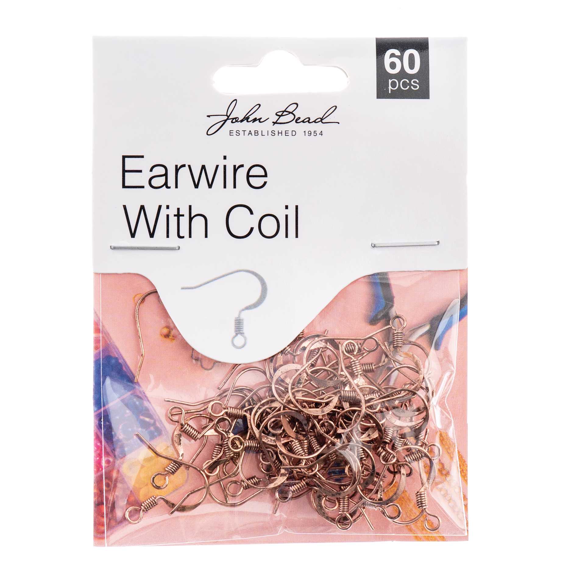 John Bead Must Have Findings Earwires - w/ Coil, Pkg of 60, Antique Copper, 18 mm front of packaging