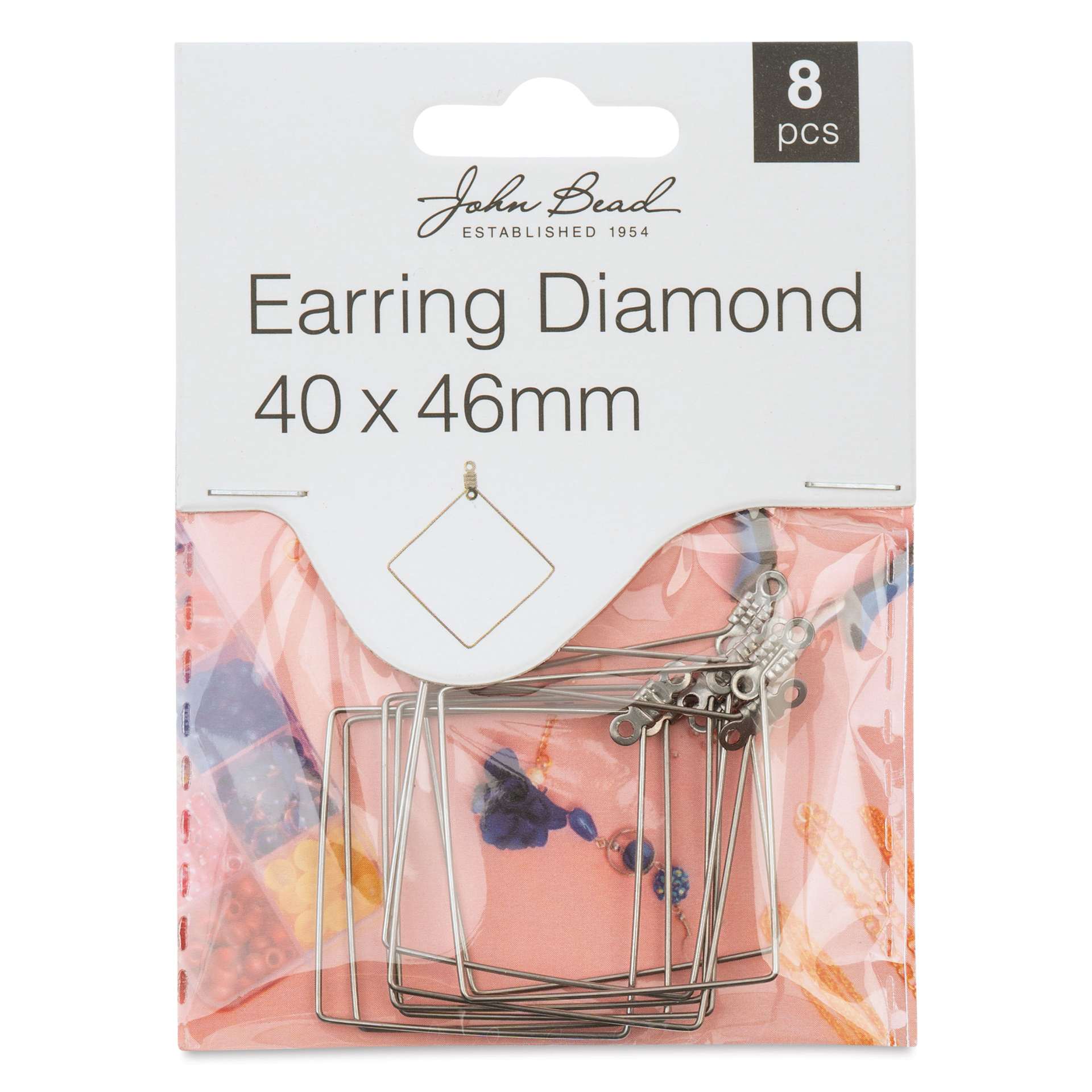 John Bead Must Have Findings Earring Hoops - Diamond, Pkg of 8, Silver, 40 x 46 mm front of packaging