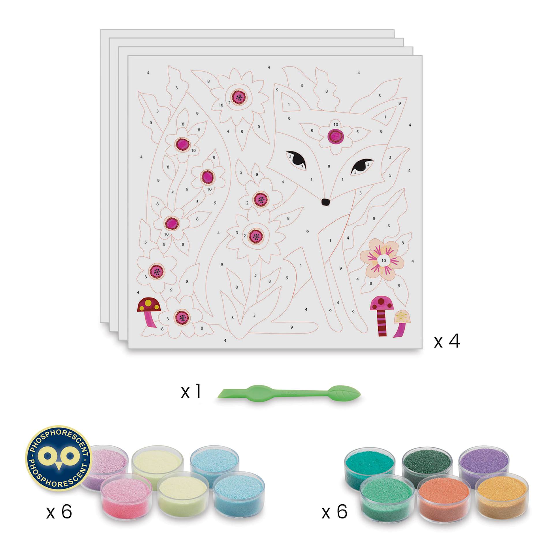 Djeco Le Grand Artist Glow in the Dark Sands Kit - Garden Lights (Kit contents)