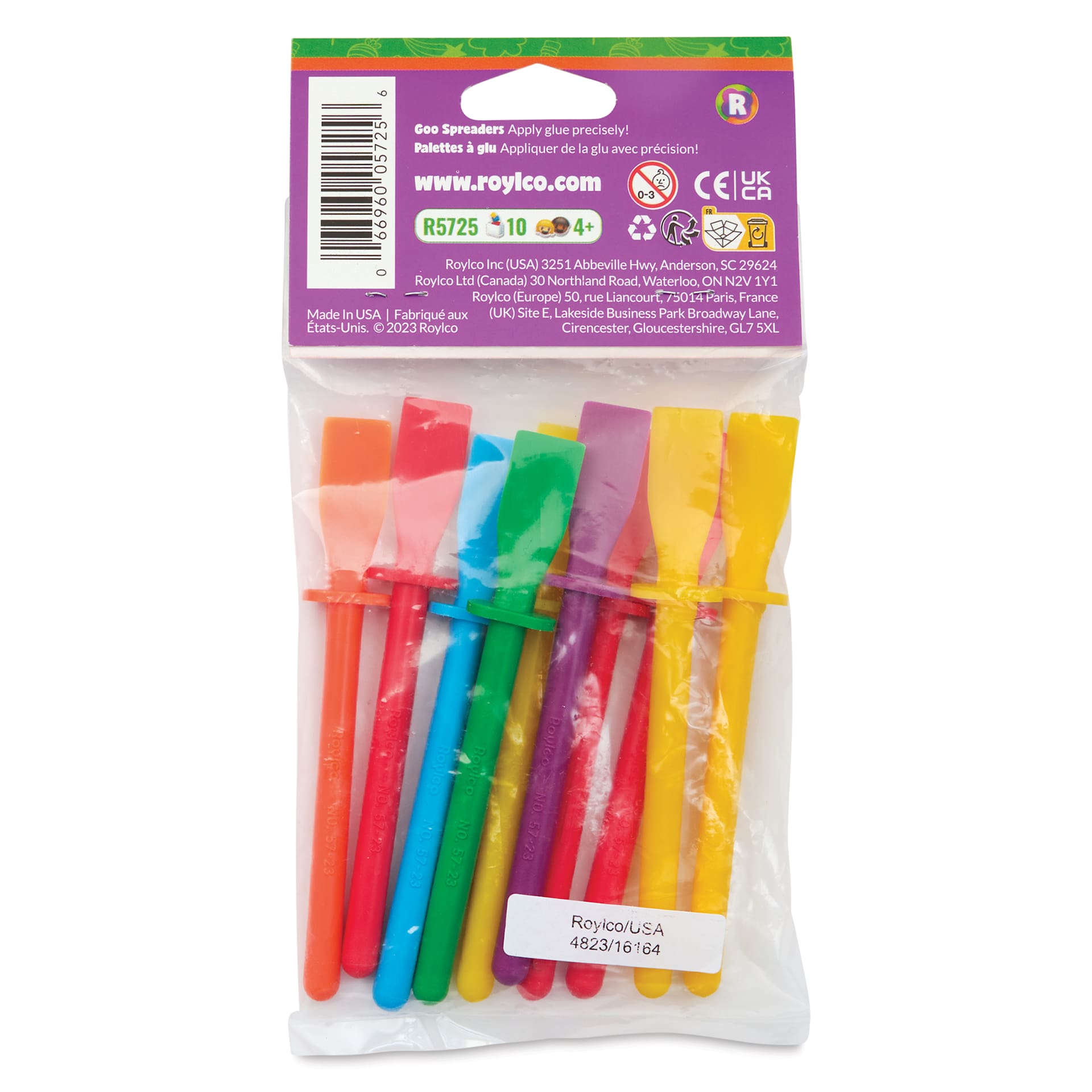 Roylco Goo Spreaders - 4-3/4", Assorted Colors, Pkg of 10 - back of packaging