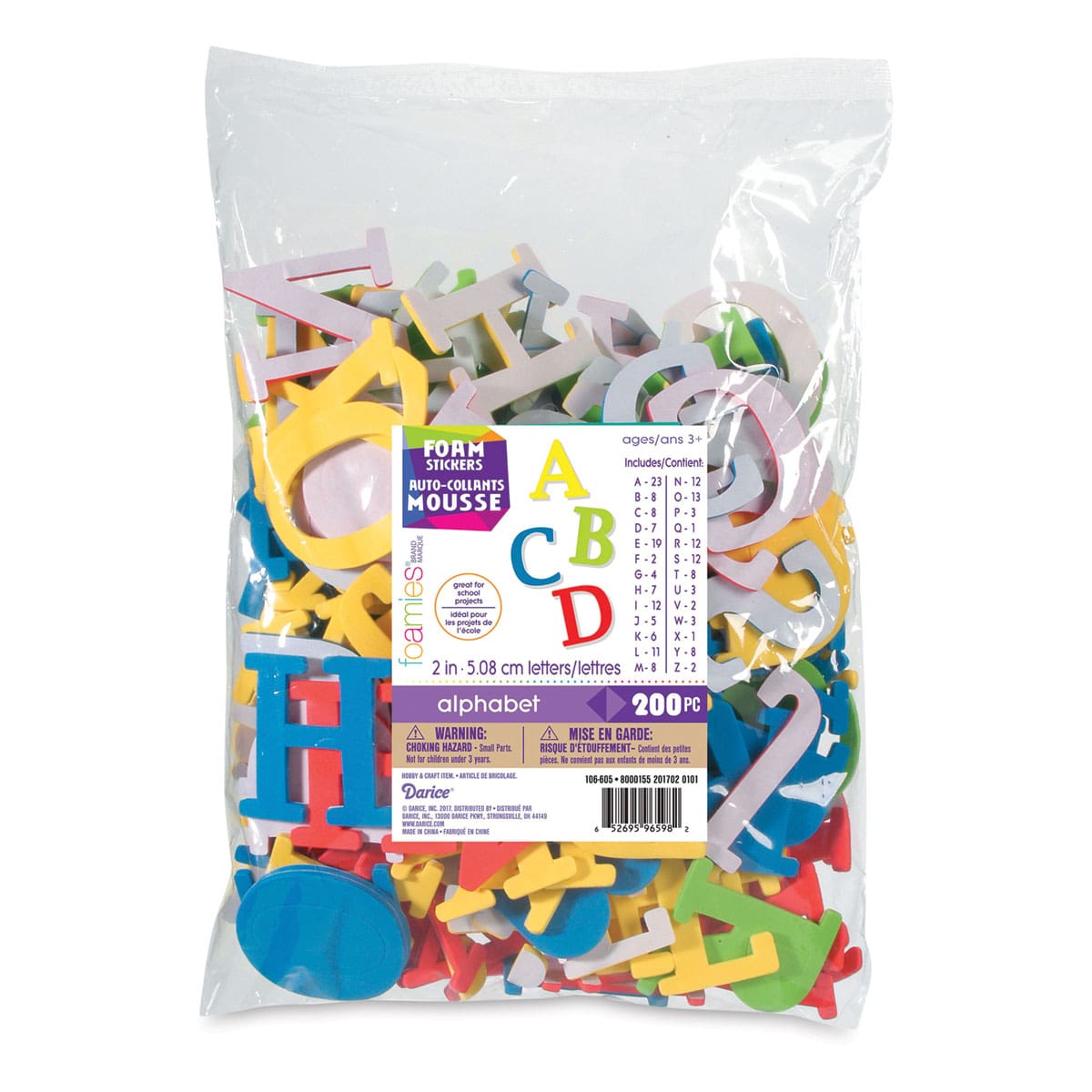 Darice Foamies Alphabet Stickers - Primary Colored Letters, 200 Pieces