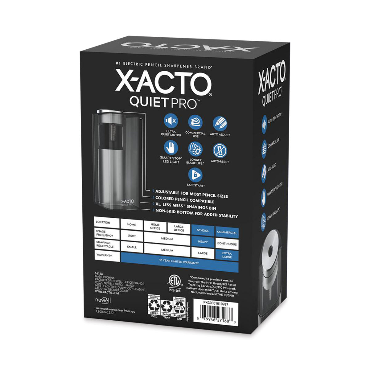 X-Acto Quiet Pro Electric Pencil Sharpener - Back of package