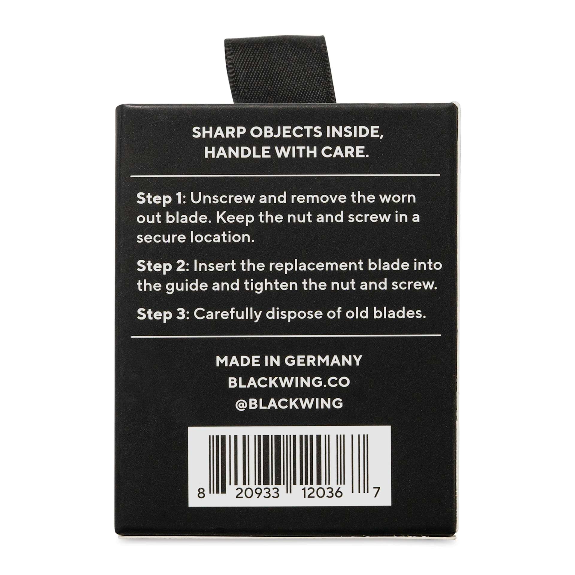 Blackwing One-Step Long Point Sharpener Replacement Blades - Pkg of 3 back of box