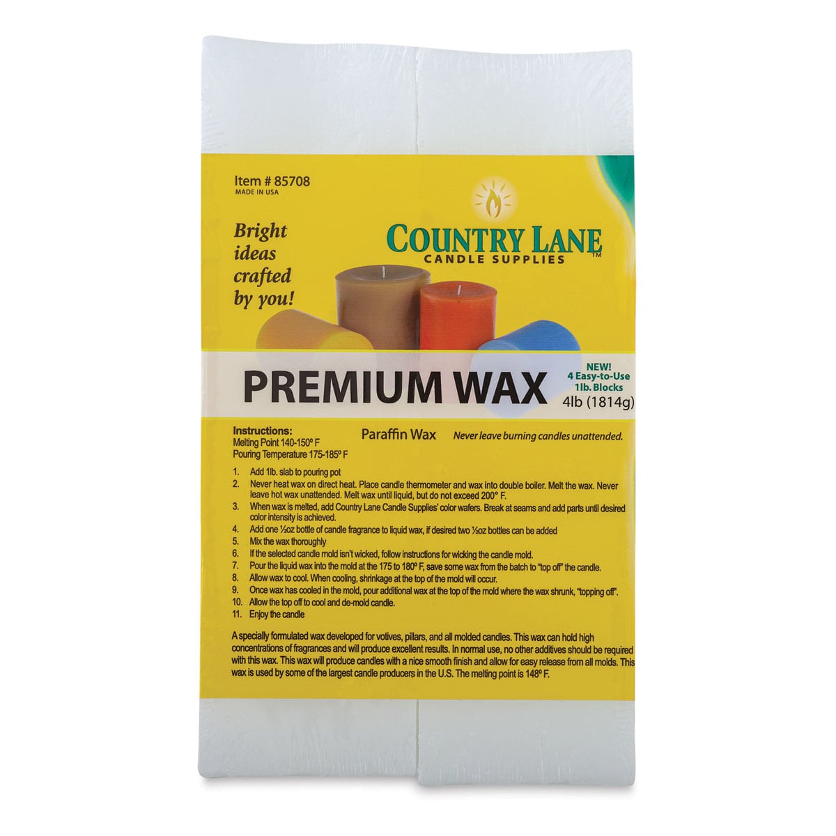 Country Lane Premium Paraffin Wax - Front view of 4 lb Block