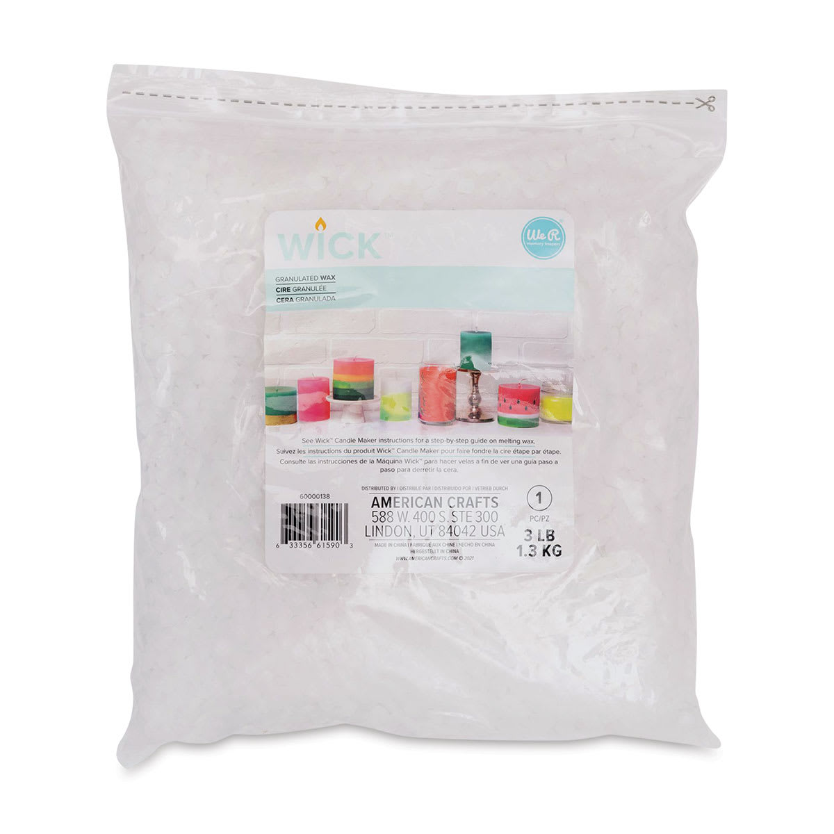 We R Memory Keepers Wick Candle Making Wax - Granulated Wax, 3 lb (Front of packaging)