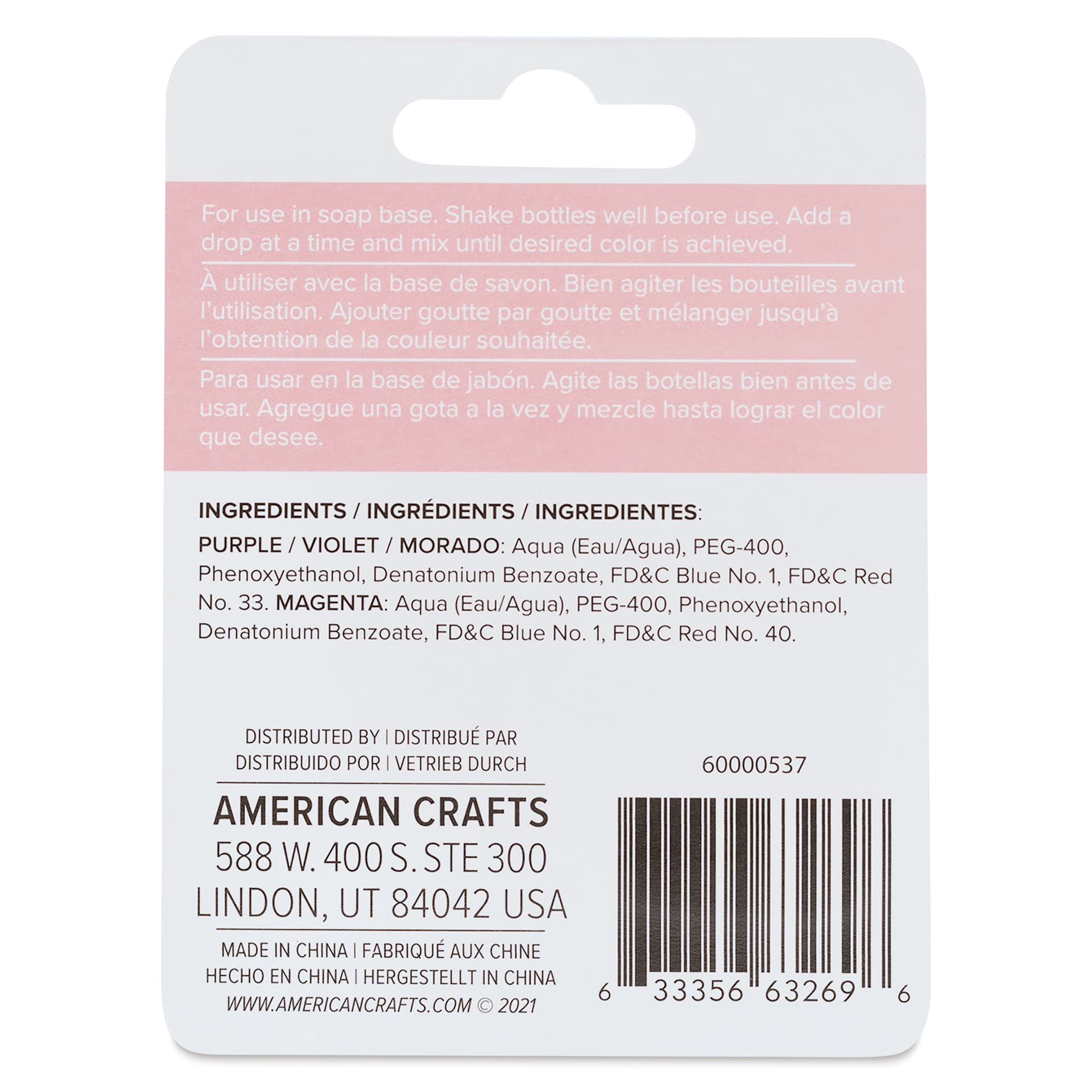 We R Memory Keepers Suds Soap Colorant - Set of 2, Berry, 3 ml back of packaging