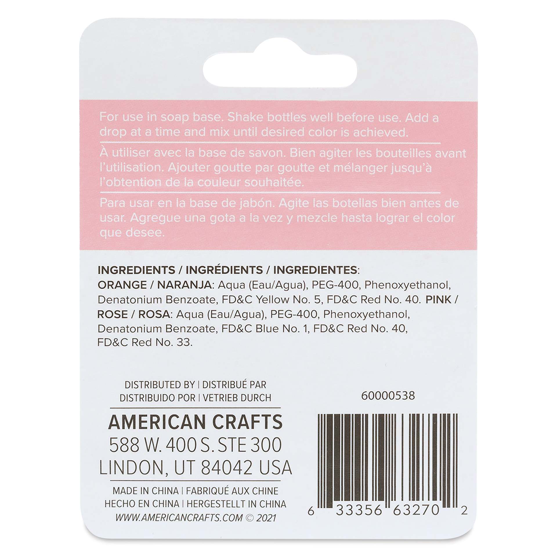 We R Memory Keepers Suds Soap Colorant - Set of 2, Tropical Sunset, 3 ml back of packaging