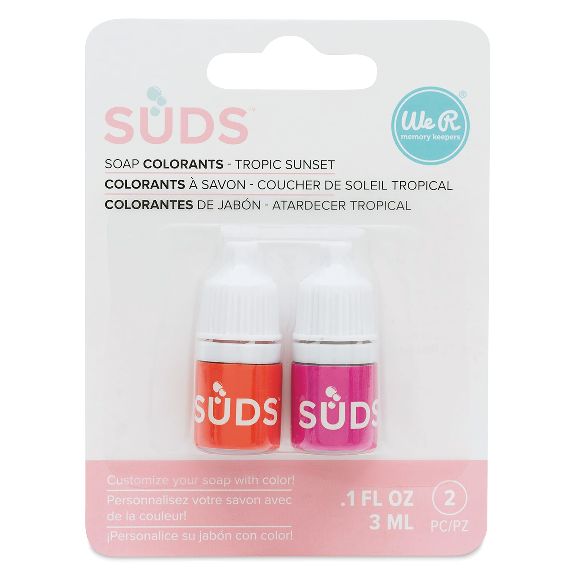 We R Memory Keepers Suds Soap Colorant - Set of 2, Tropical Sunset, 3 ml front of packaging