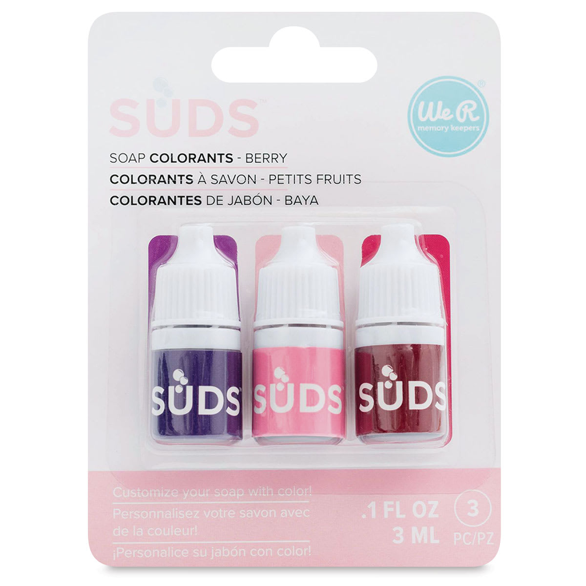 We R Memory Keepers Suds Soap Colorant - Set of 3, Berry,  3 ml front of packaging