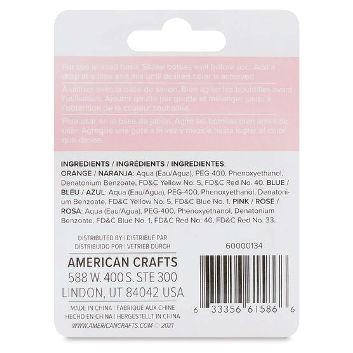 We R Memory Keepers Suds Soap Colorant - Set of 3, Tropical Sunset,  3 ml back of packaging