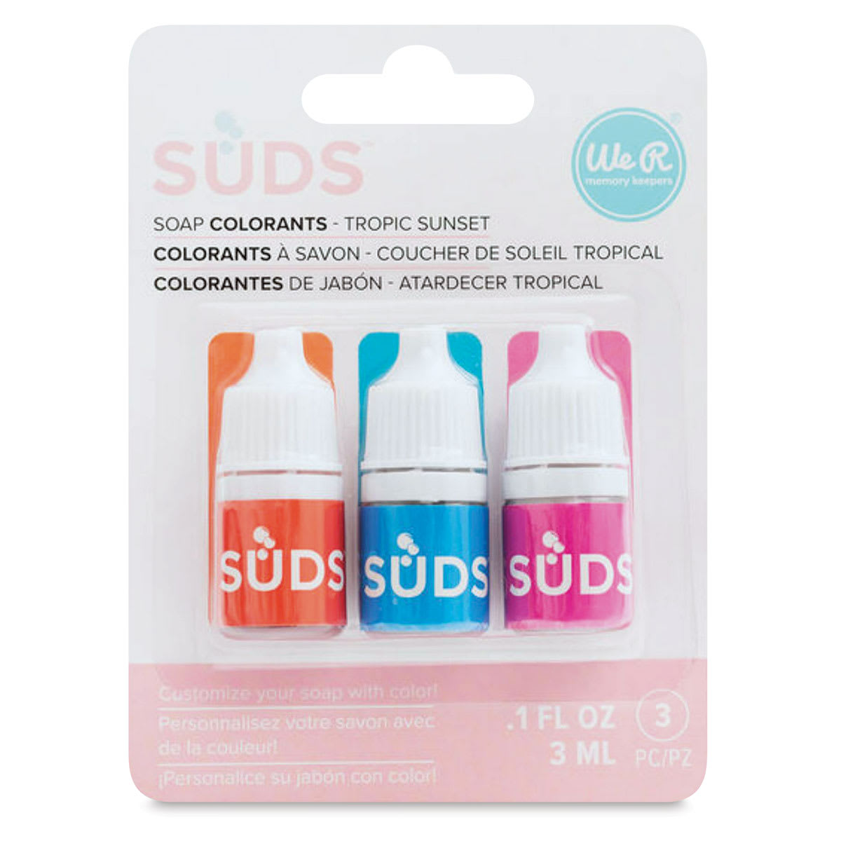We R Memory Keepers Suds Soap Colorant - Set of 3, Tropical Sunset,  3 ml front of packaging