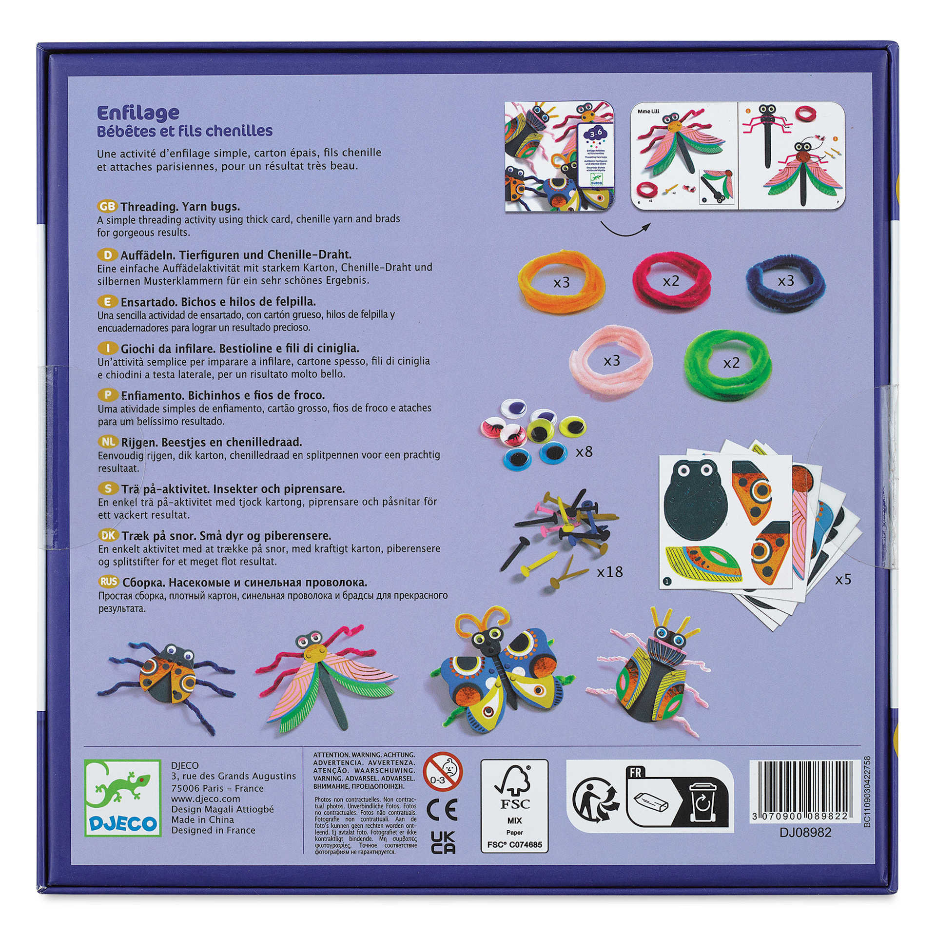 Djeco Le Petit Artist Fuzzy 3D Bugs Kit back of packaging