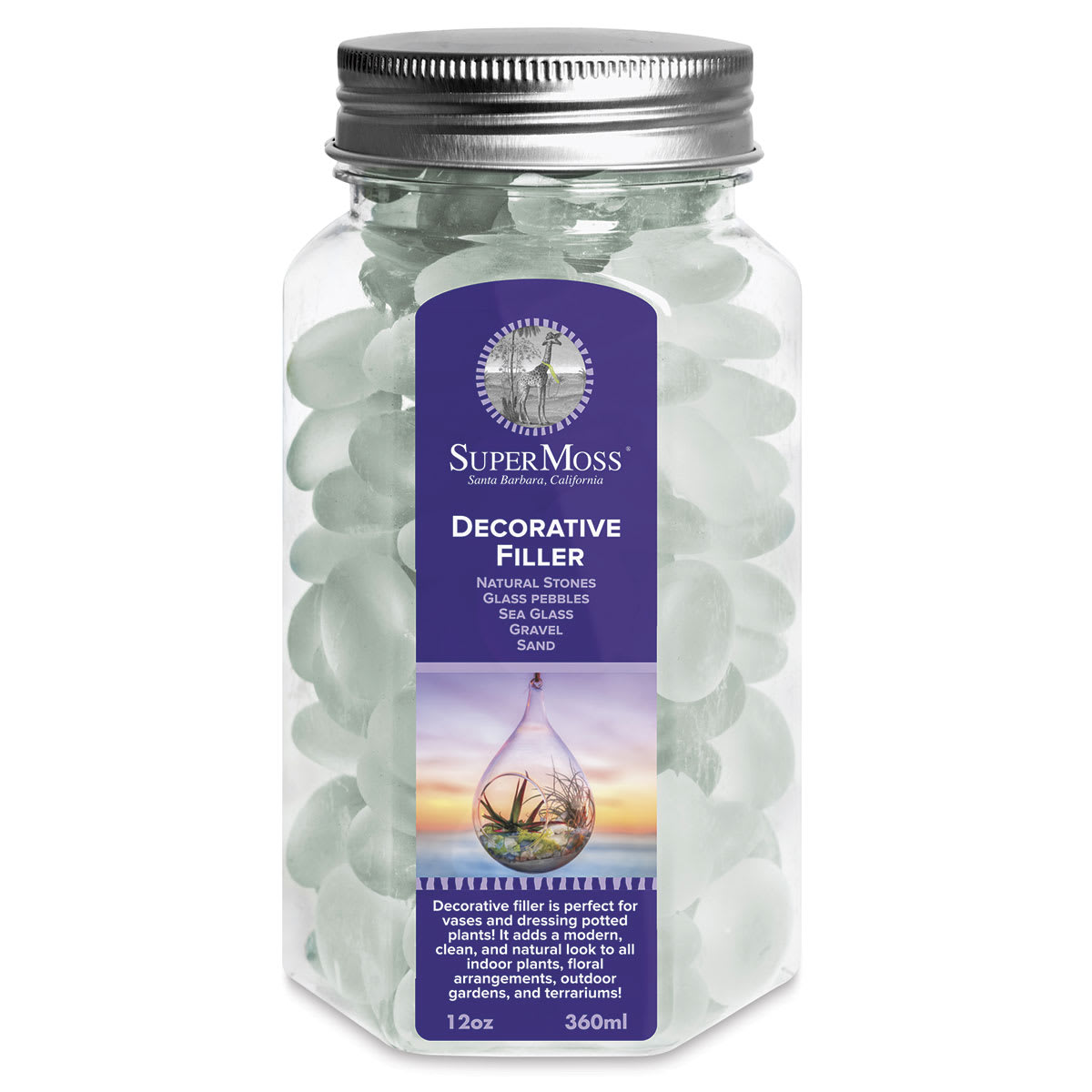SuperMoss Frosted White Glass Pebbles - 12 oz. in glass container