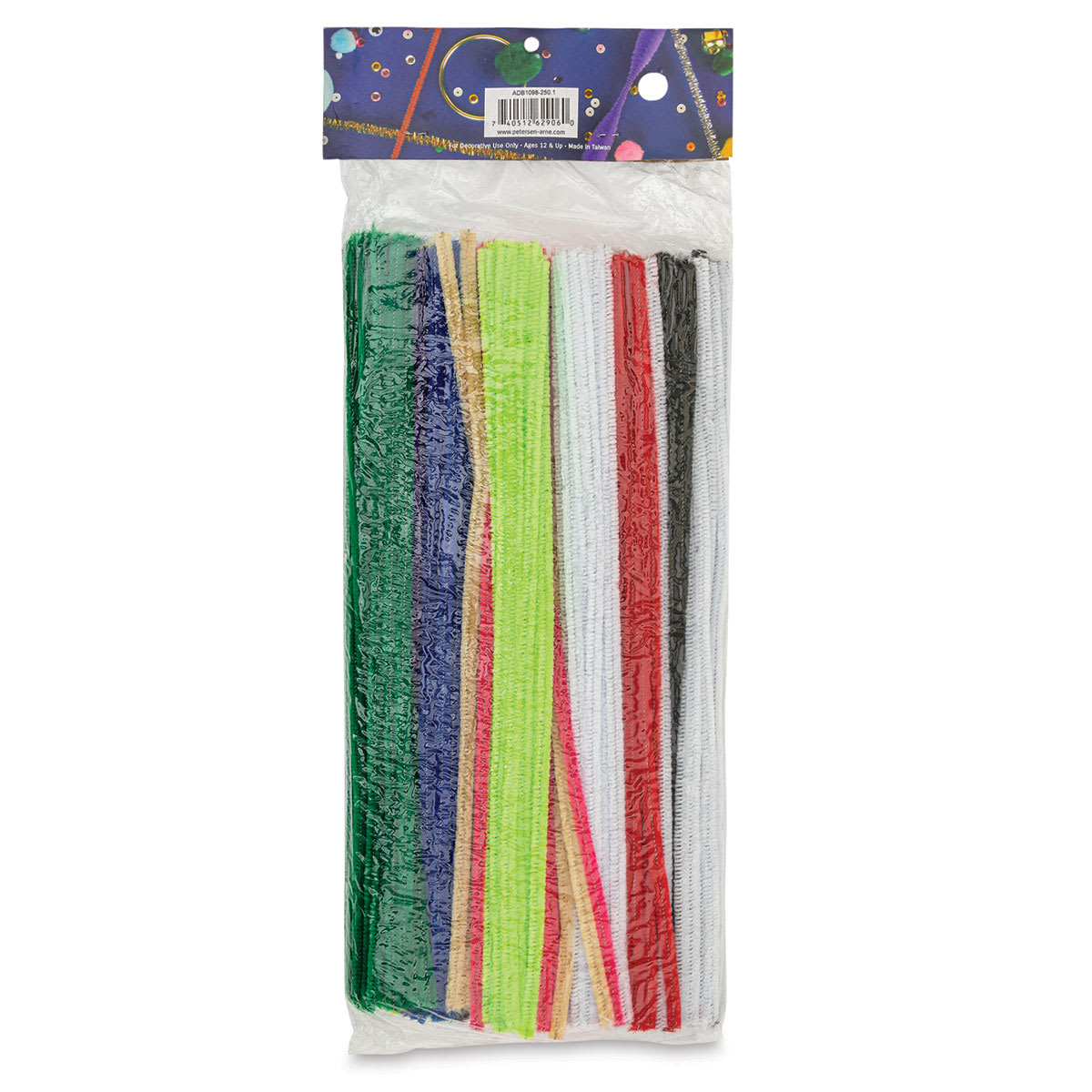 PA Essentials Chenille Stems - 12", Assorted Colors, Package of 250 (Back of packaging)