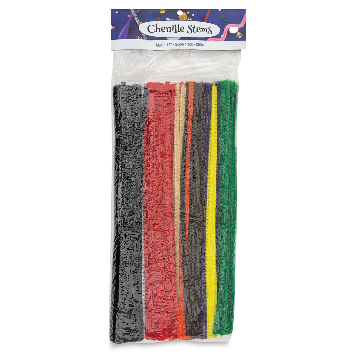 PA Essentials Chenille Stems - 12", Assorted Colors, Package of 250 (Front of packaging)