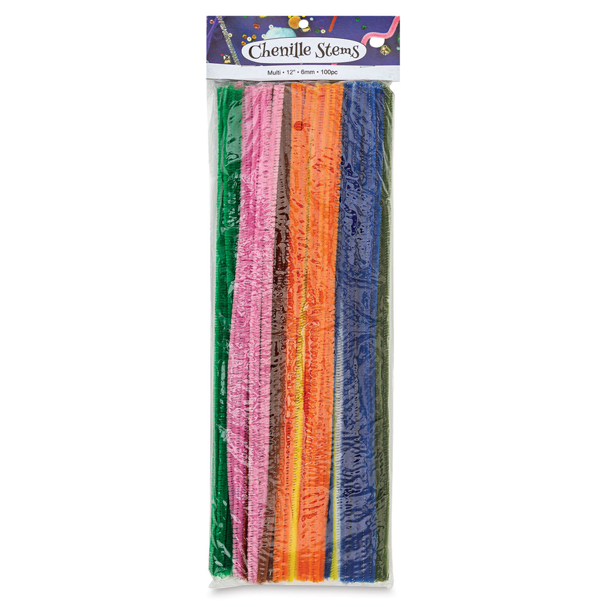 PA Essentials Chenille Stems - 12", Assorted Colors, Package of 100 (Front of packaging)