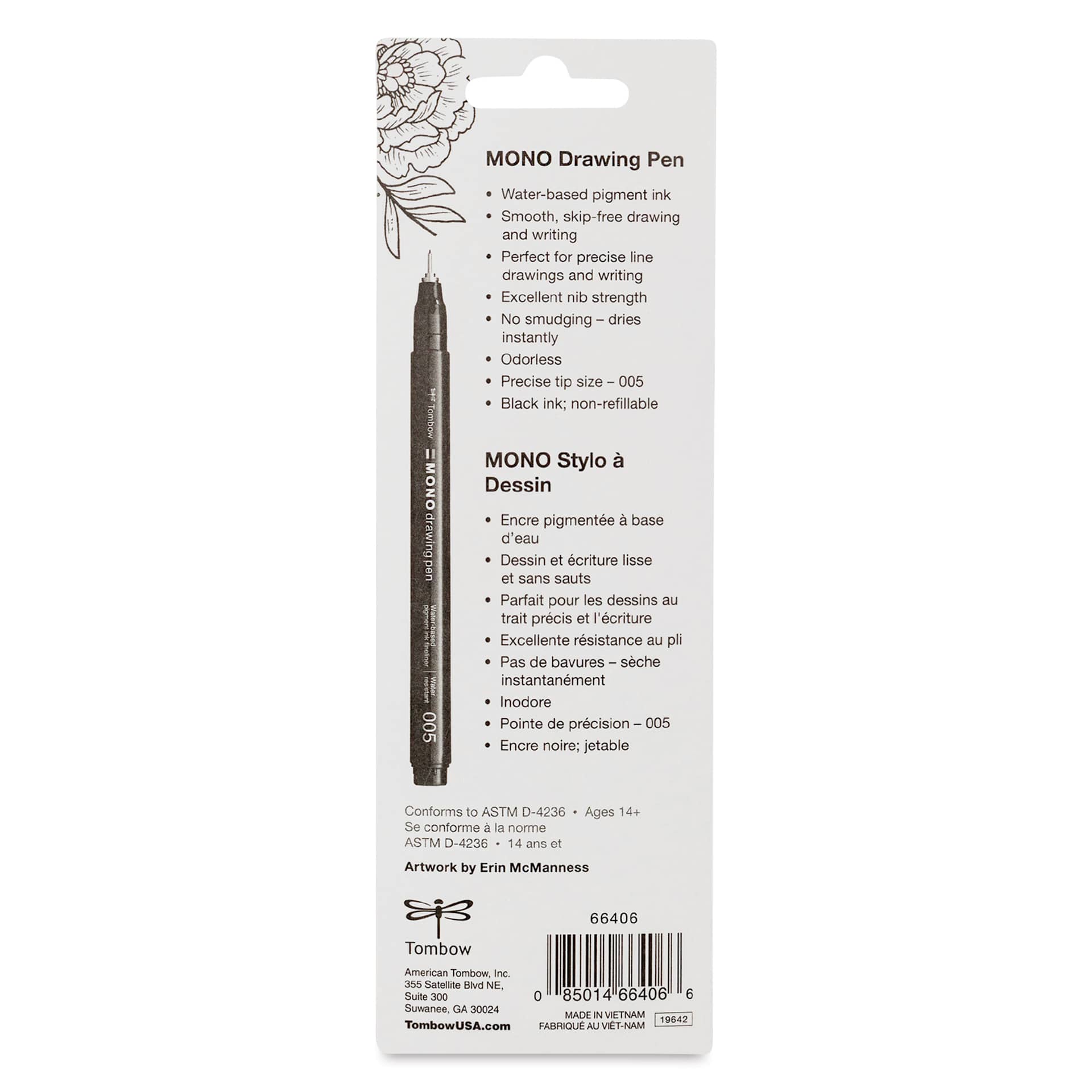 Tombow Mono Drawing Pens - Ultra Fine, Pkg of 2, back of the packaging