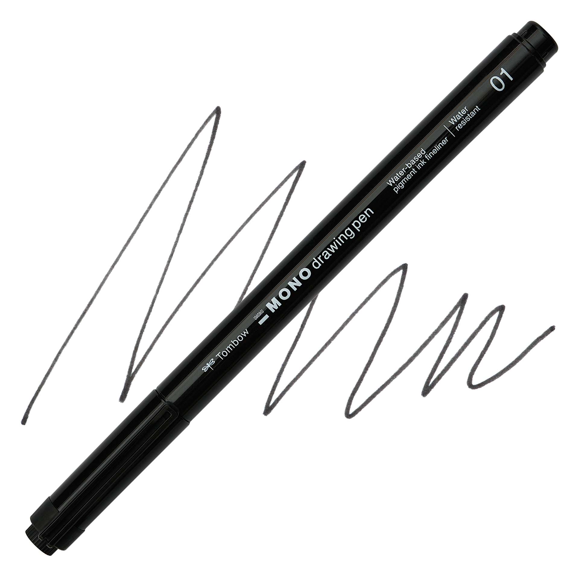 Tombow Mono Drawing Pen - Black, 01, swatch and pen