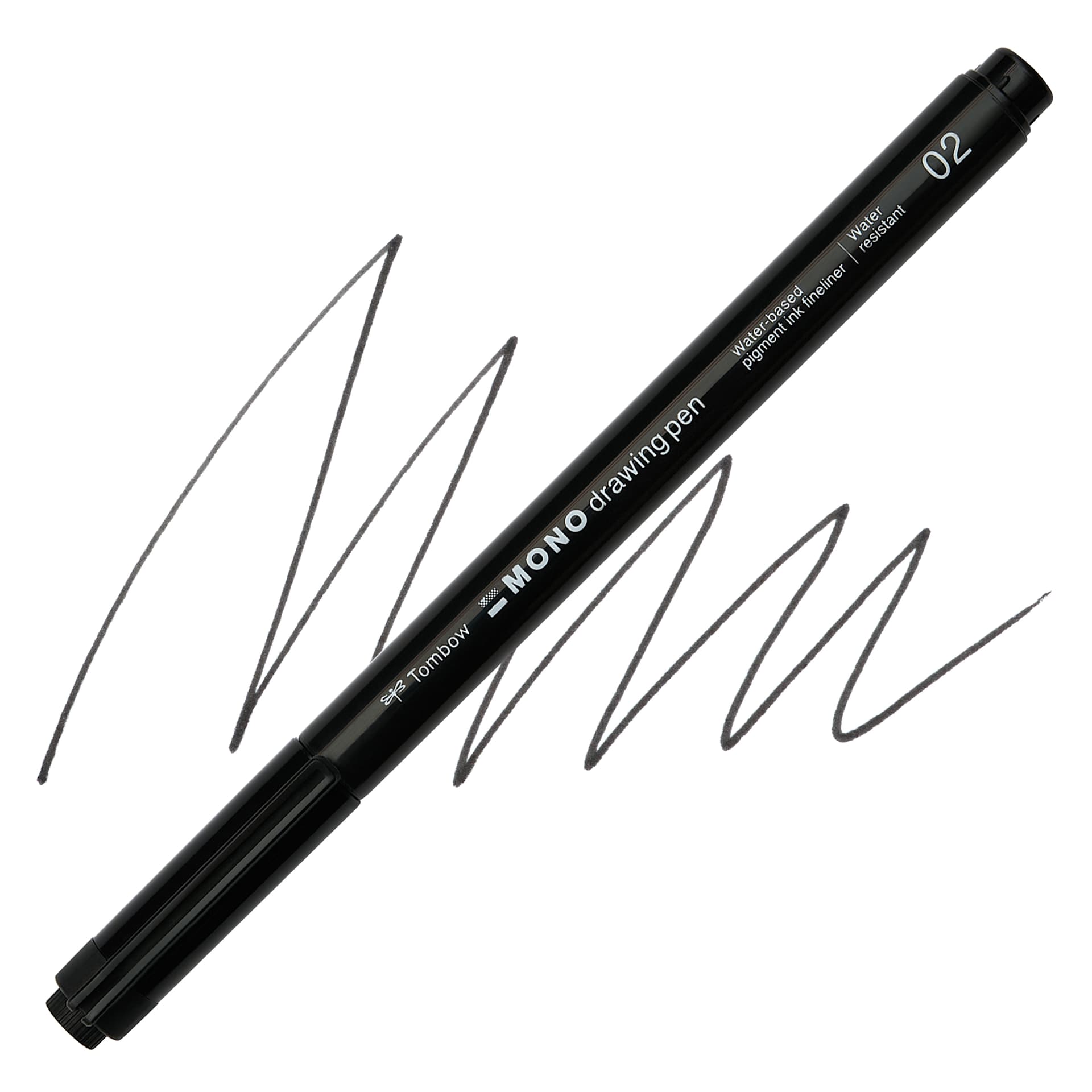 Tombow Mono Drawing Pen - Black, 02, swatch and pen