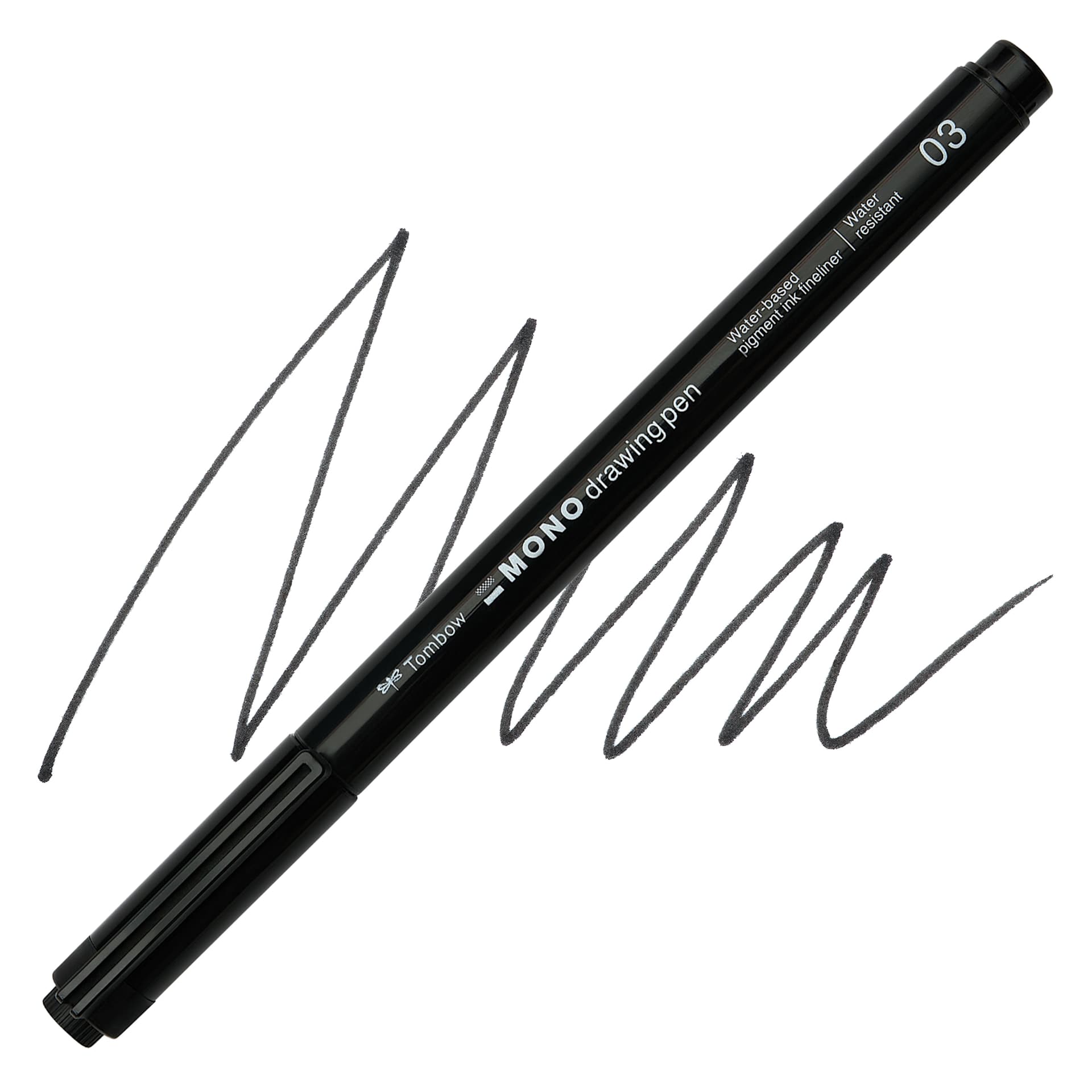 Tombow Mono Drawing Pen - Black, 03, swatch and pen