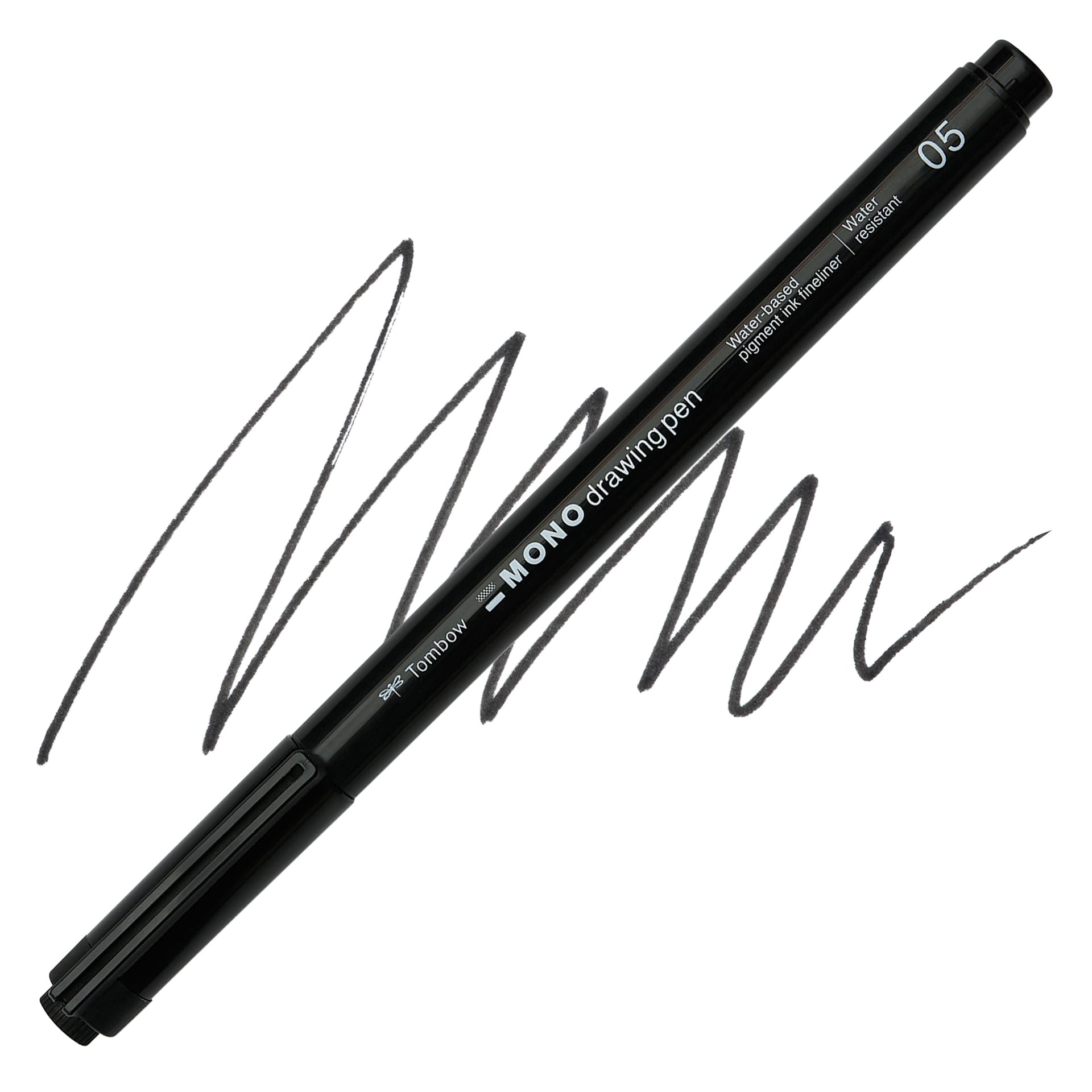 Tombow Mono Drawing Pen - Black, 05, swatch and pen