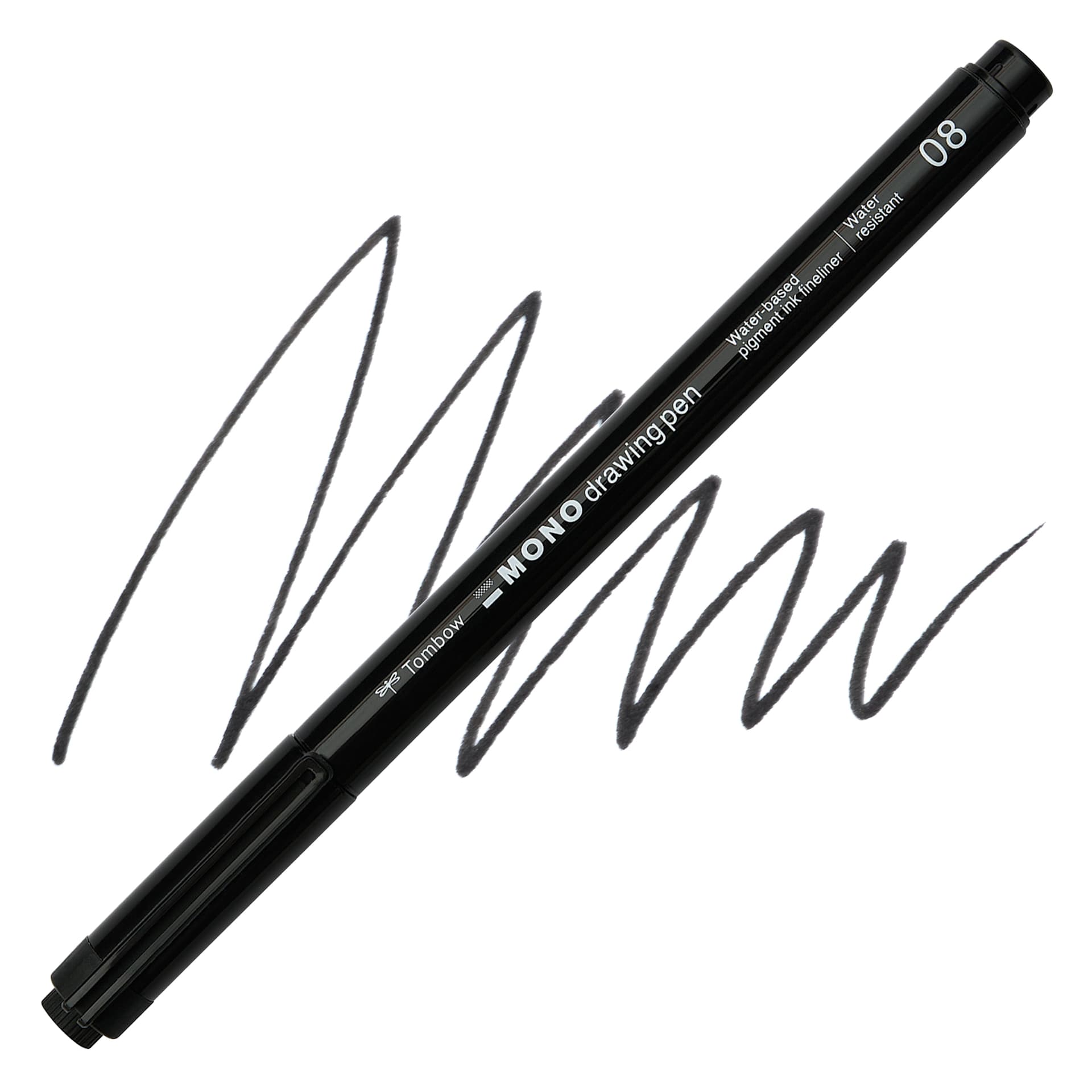Tombow Mono Drawing Pen - Black, 08, swatch and pen