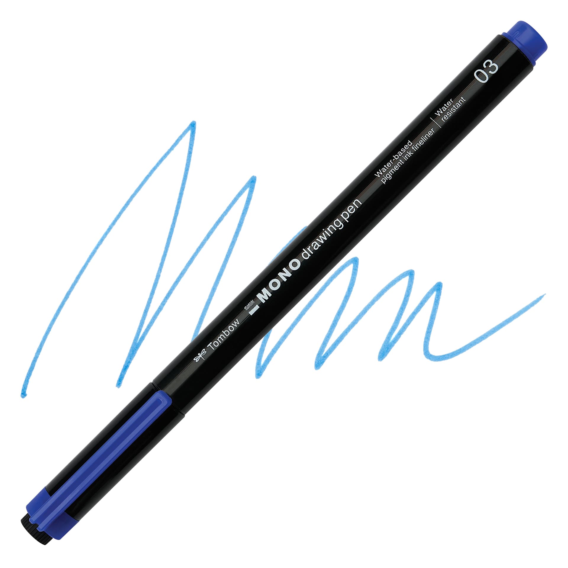 Tombow Mono Drawing Pen - Blue, 03, swatch and pen