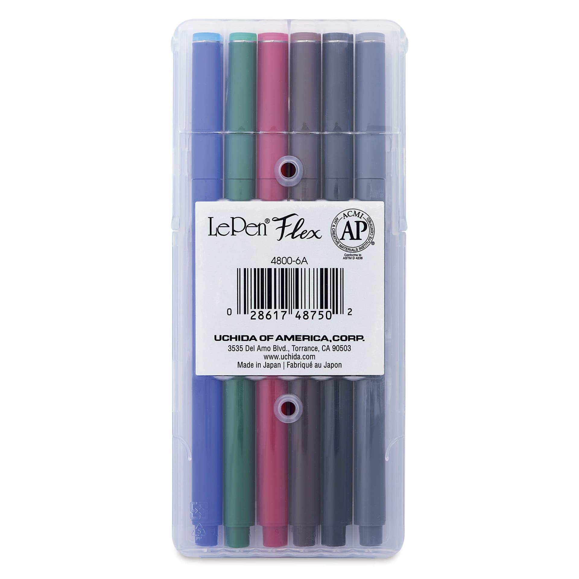 Marvy Uchida LePen Flex Marker - Set of 6, Primary, back of the packaging