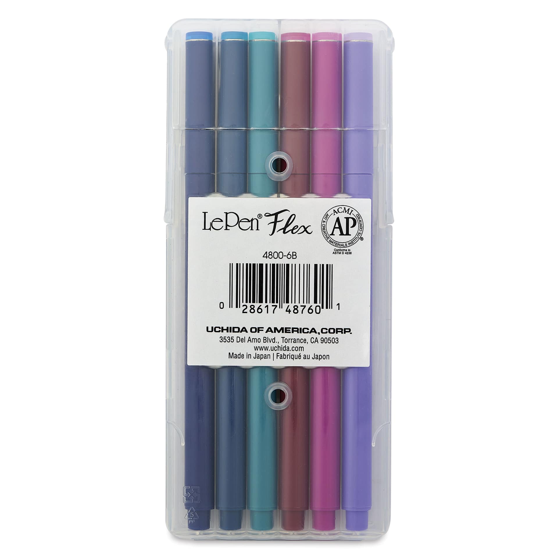 Marvy Uchida LePen Flex Marker - Set of 6, Jewel, back of the packaging