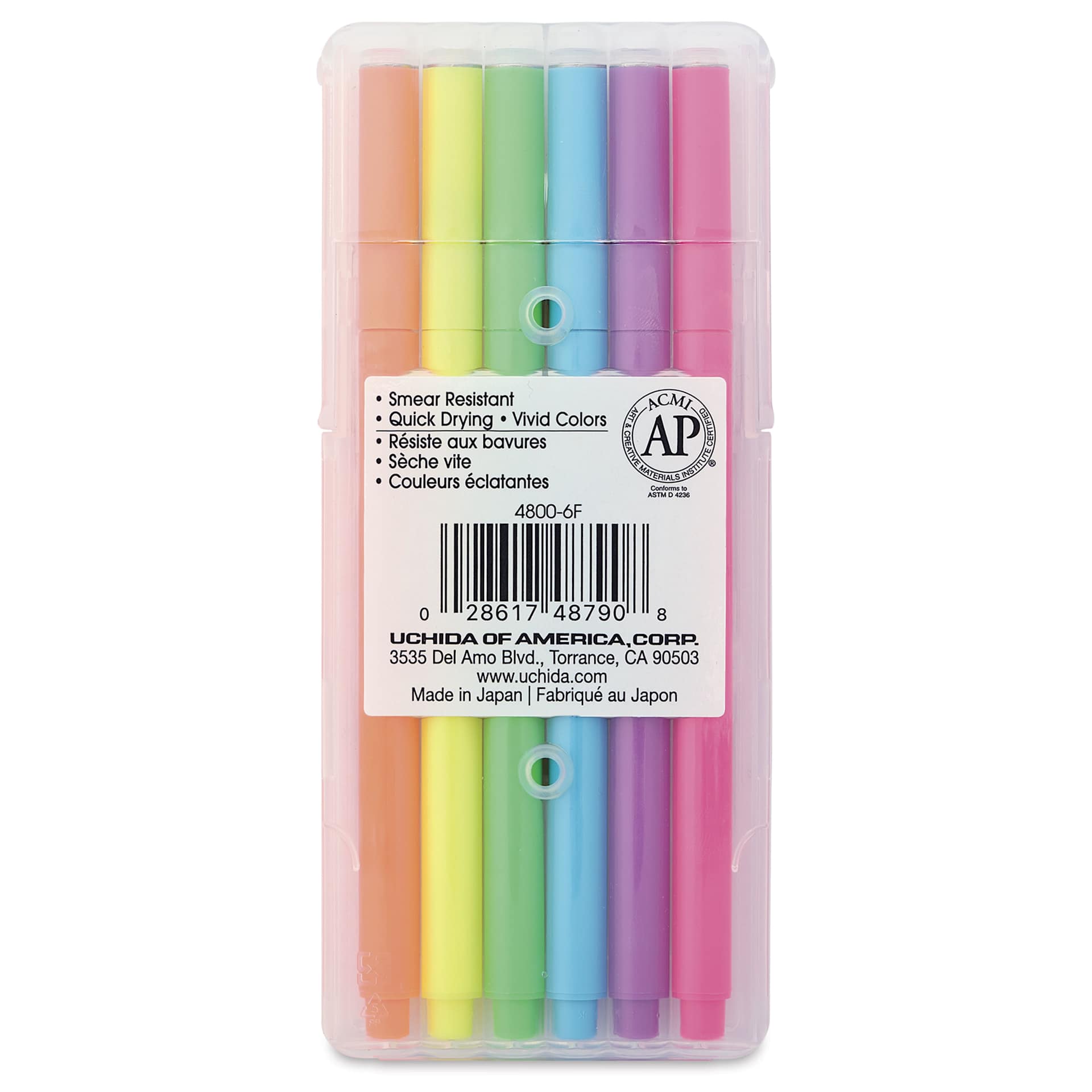 Marvy Uchida LePen Flex Marker - Set of 6, Neon, back of the packaging