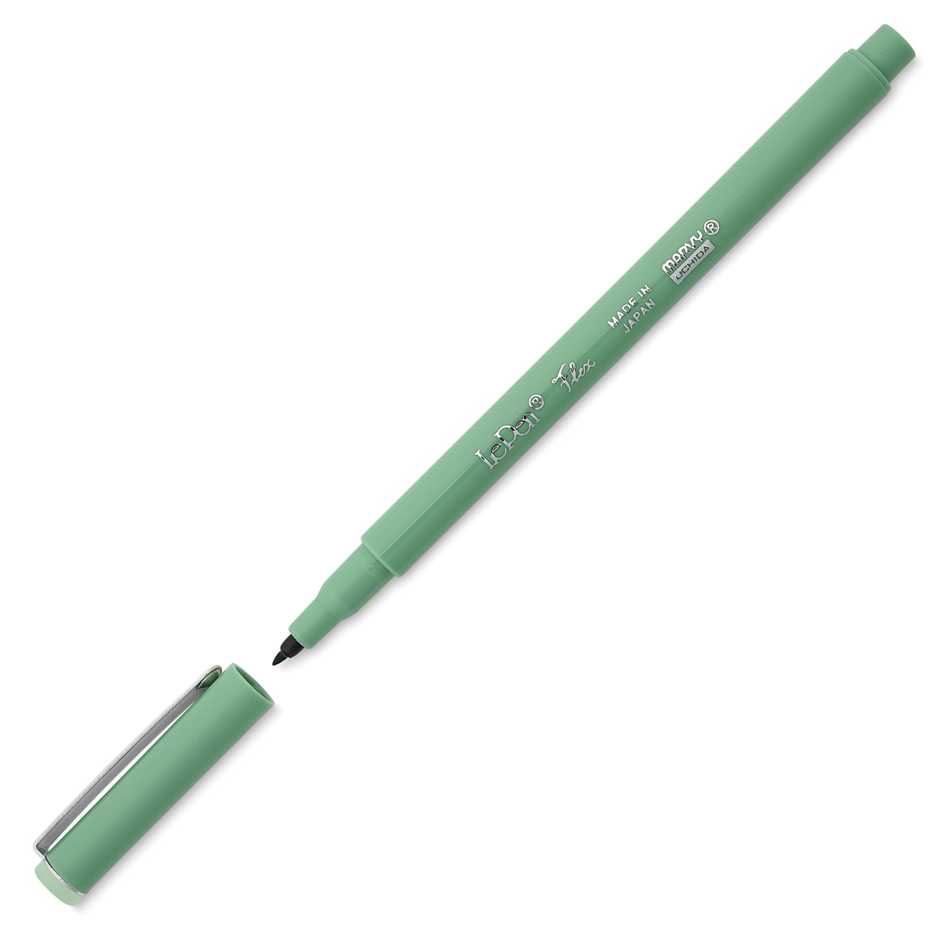 Marvy Uchida LePen Flex Marker - Jade Green, cap and marker