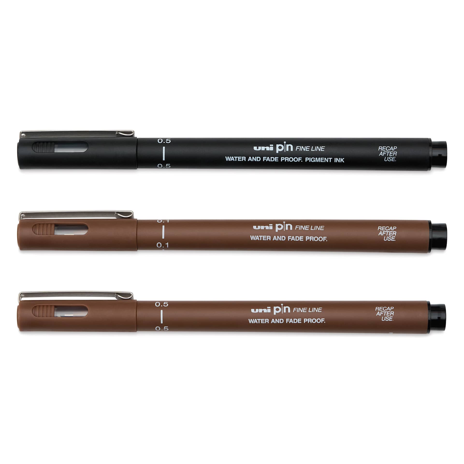Uni Pin Fine Liner Pen - Set of 3, Black and Sepia, cap on