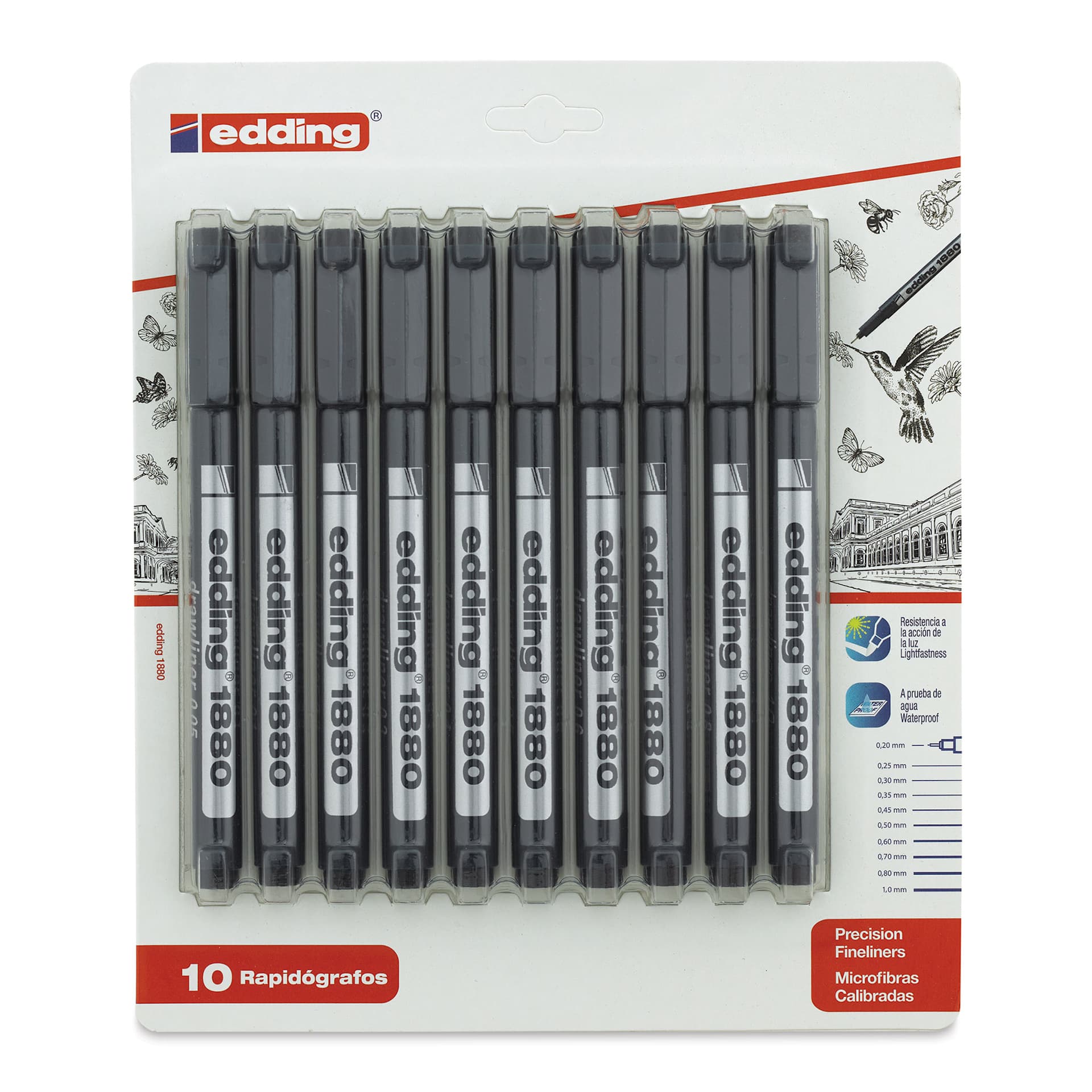Edding 1880 Drawliner Pen - Black, Set of 10