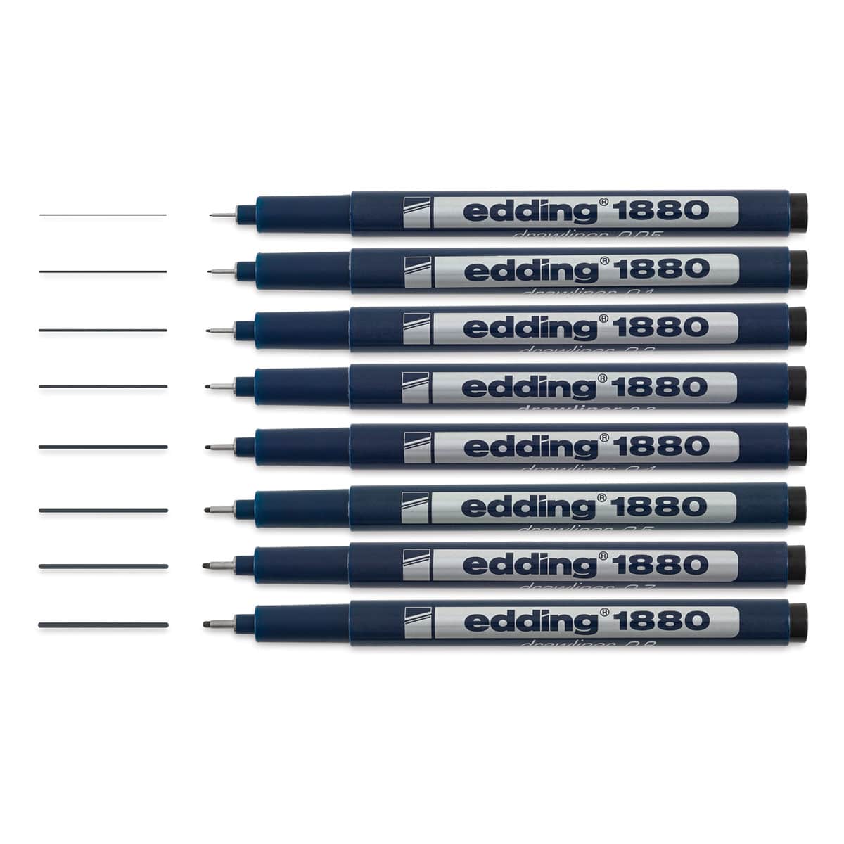 Edding 1880 Drawliner Pens - 8 Pens showing all available point widths 