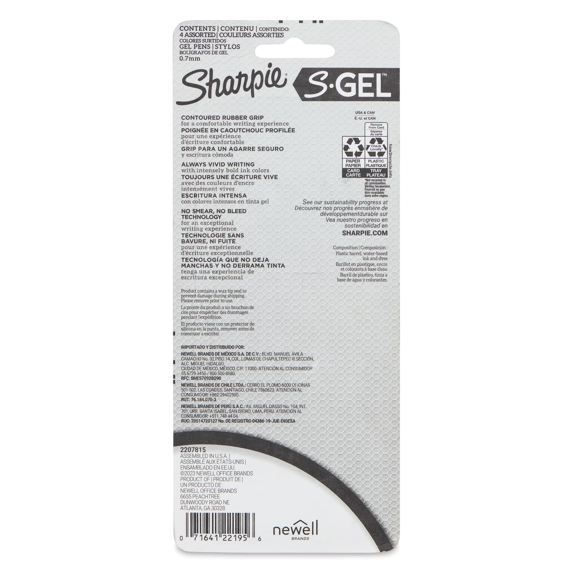 Sharpie White Fashion S-Gel Pens - Classic, Set of 4, back of the packaging