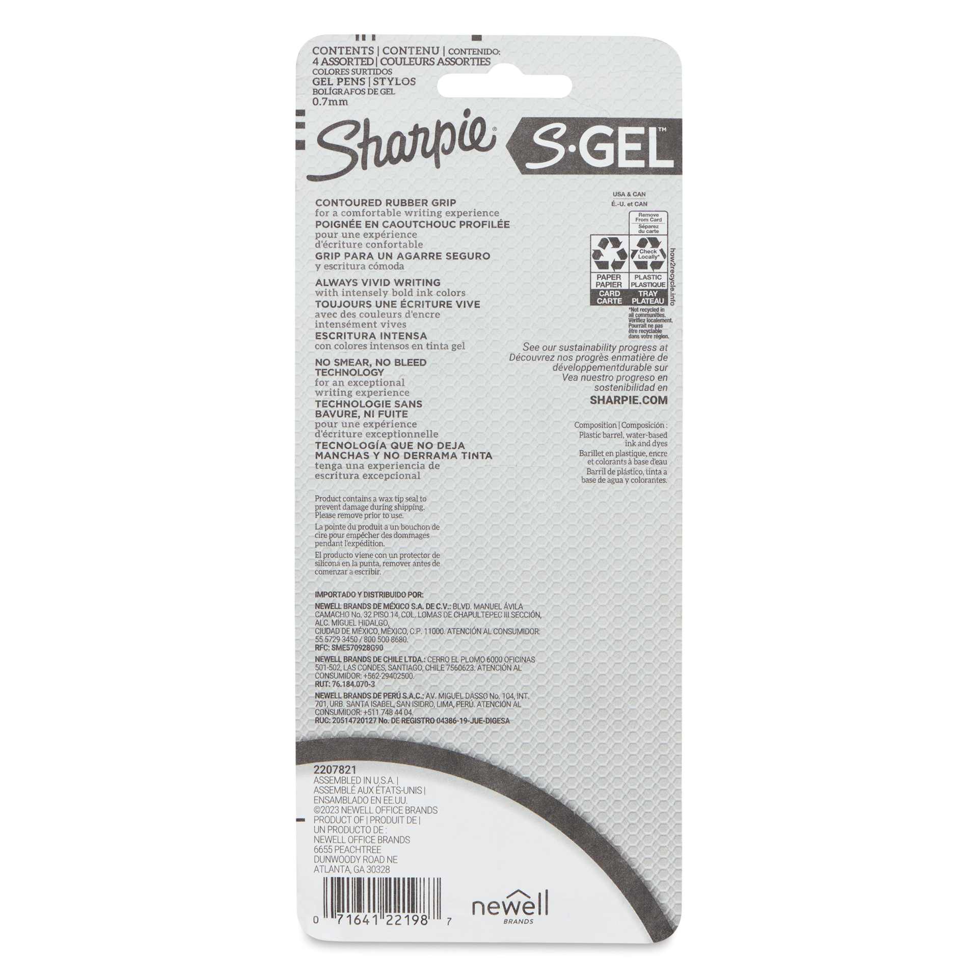 Sharpie White Fashion S-Gel Pens - Bold Jewel, Set of 4, back of the packaging