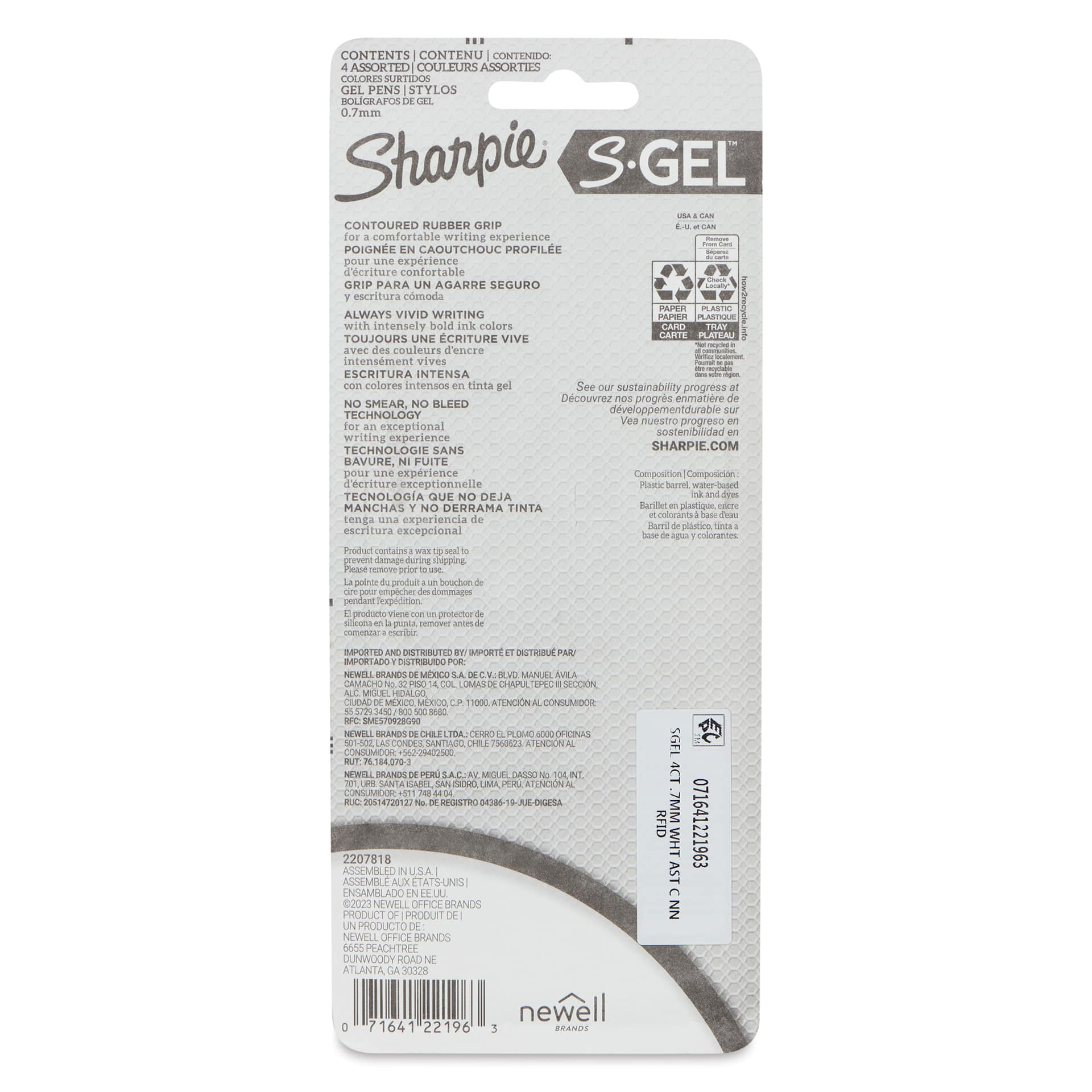 Sharpie White Fashion S-Gel Pens - Rich Dark, Set of 4, back of the packaging