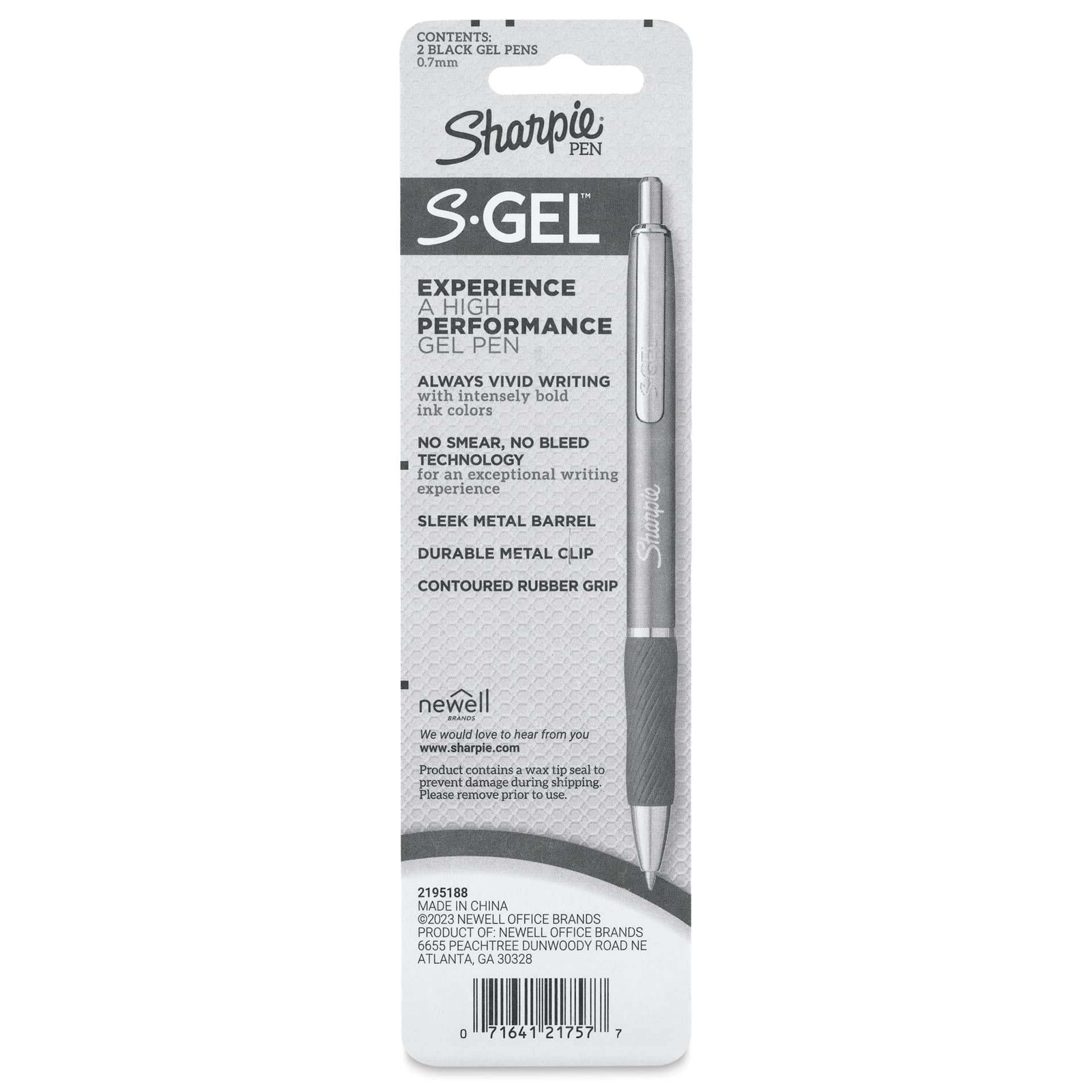 Sharpie S-Gel Pens - Champagne/Black, Pkg of 2, 0.7 mm, back of the packaging
