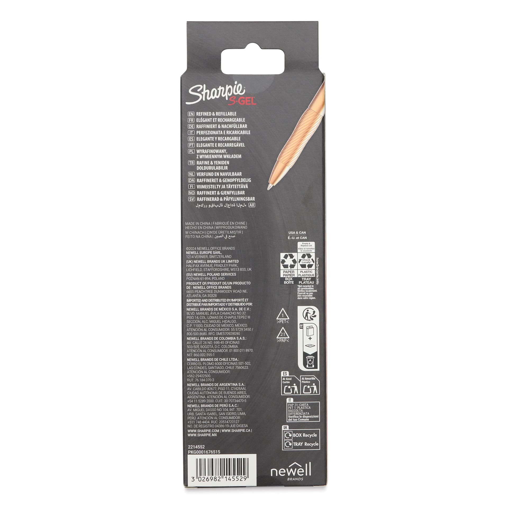 Sharpie S-Gel Copper Pen and Ink Refill Set - 0.7 mm, Medium, back of the packaging