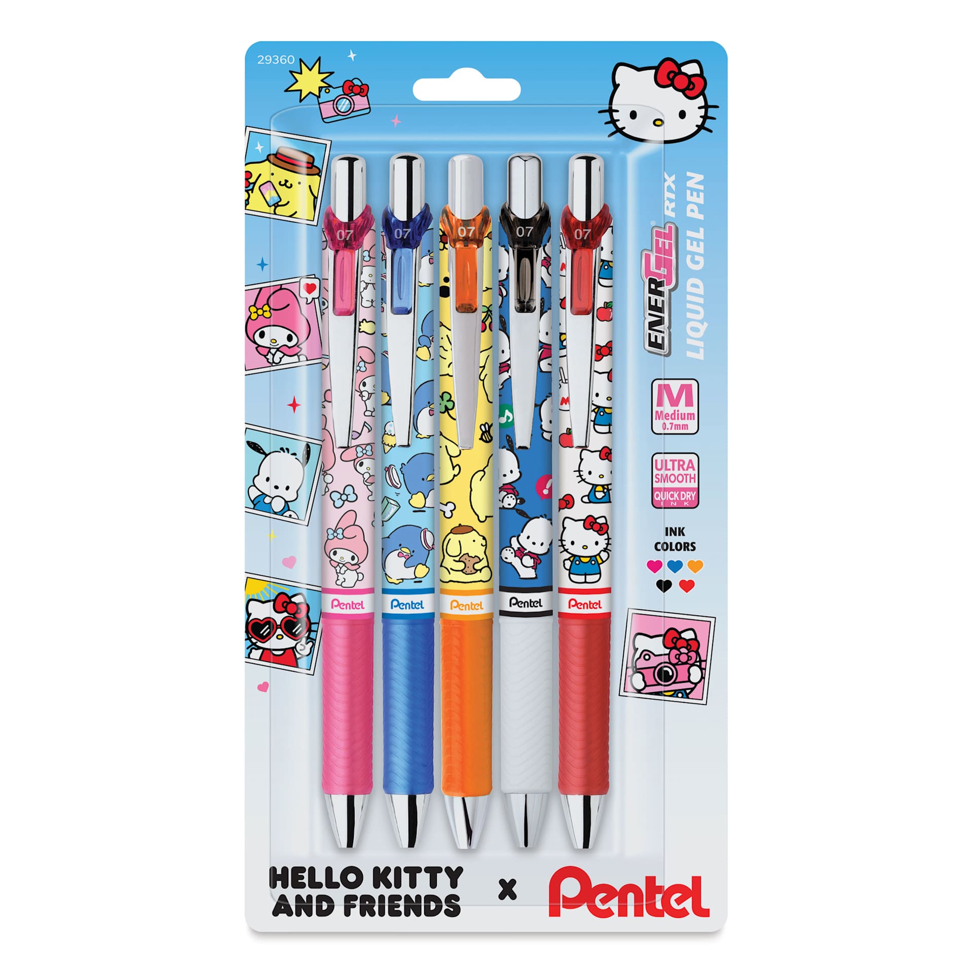 Pentel EnerGel RTX Gel Pens - Hello Kitty, Secondary, Set of 5, 0.7 mm, front of packaging