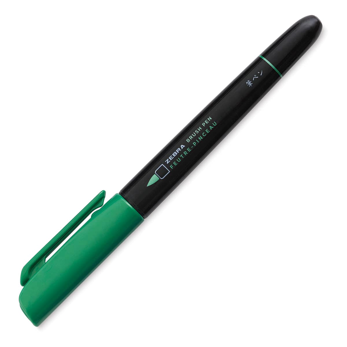 Zebra Metallic Brush Pen - Green - with cap on