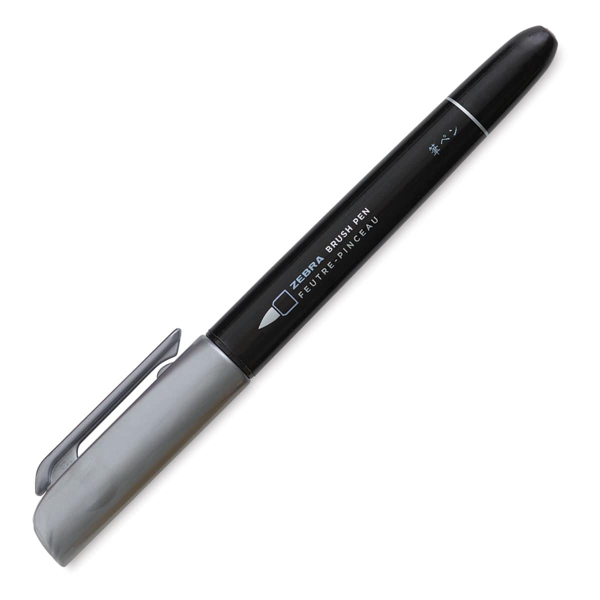 Zebra Metallic Brush Pen - Silver - with cap on