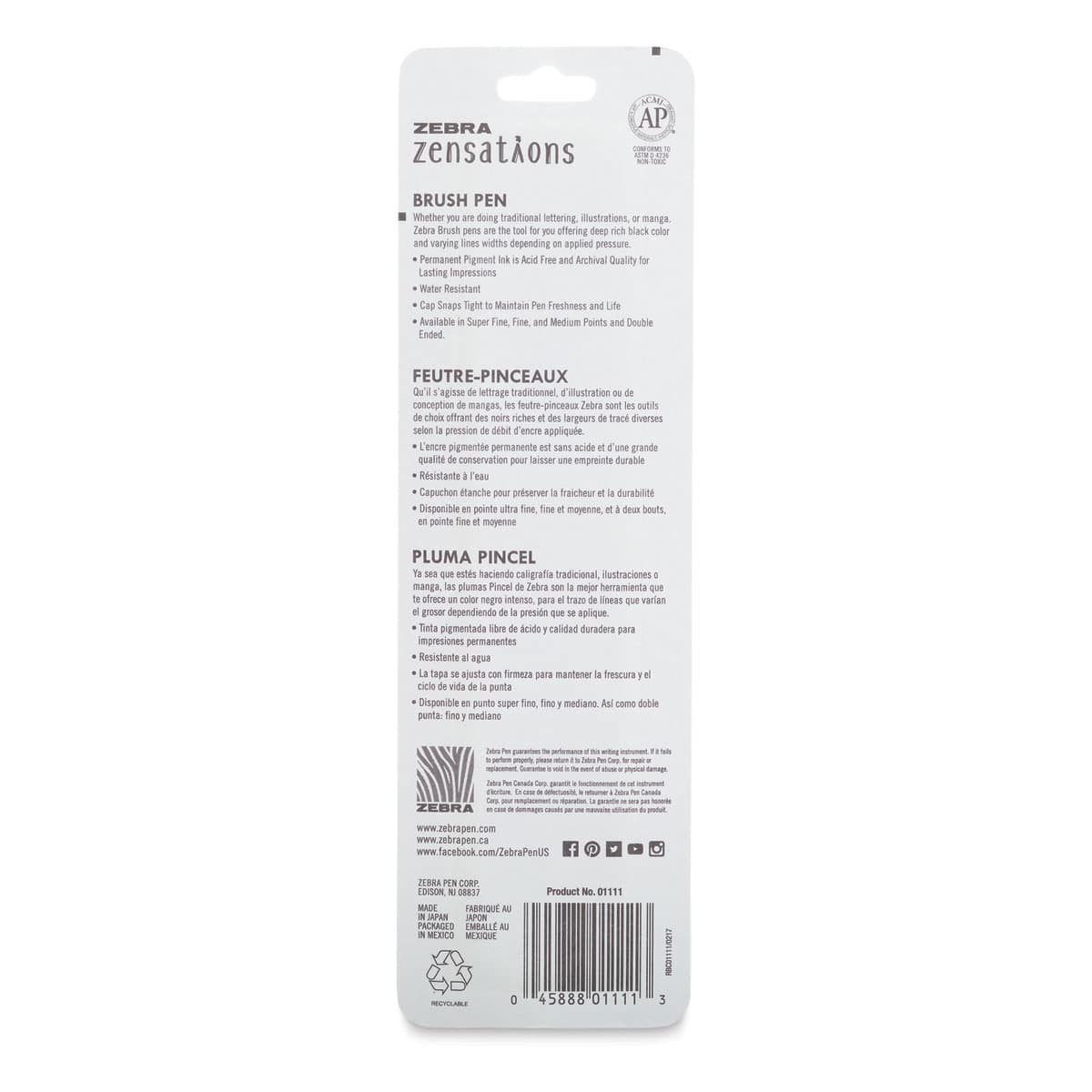Zebra Zensations Fude Brush Pen - Super Fine, Black - back of packaging